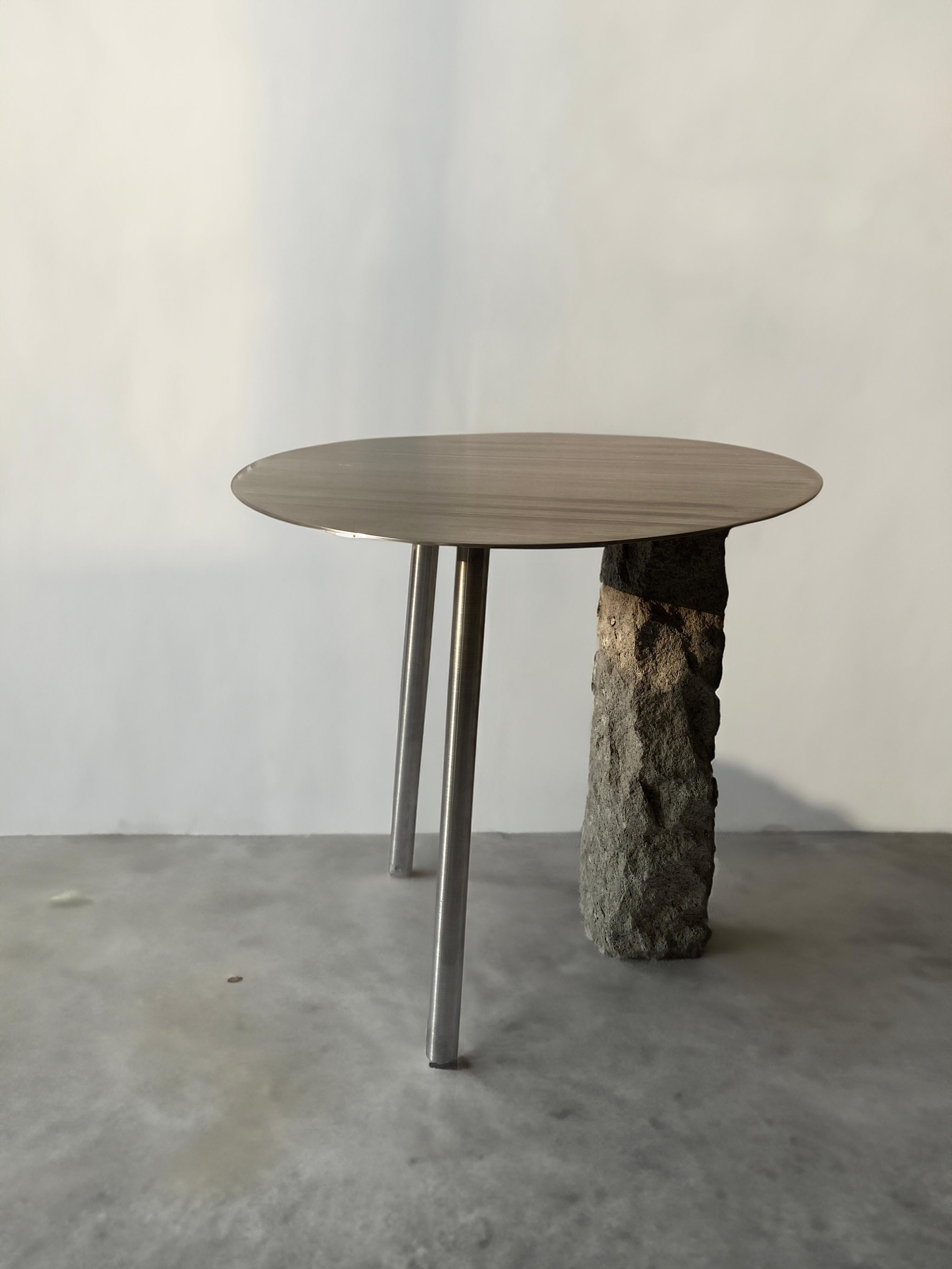 Brushed Stainless steel side table For Sale
