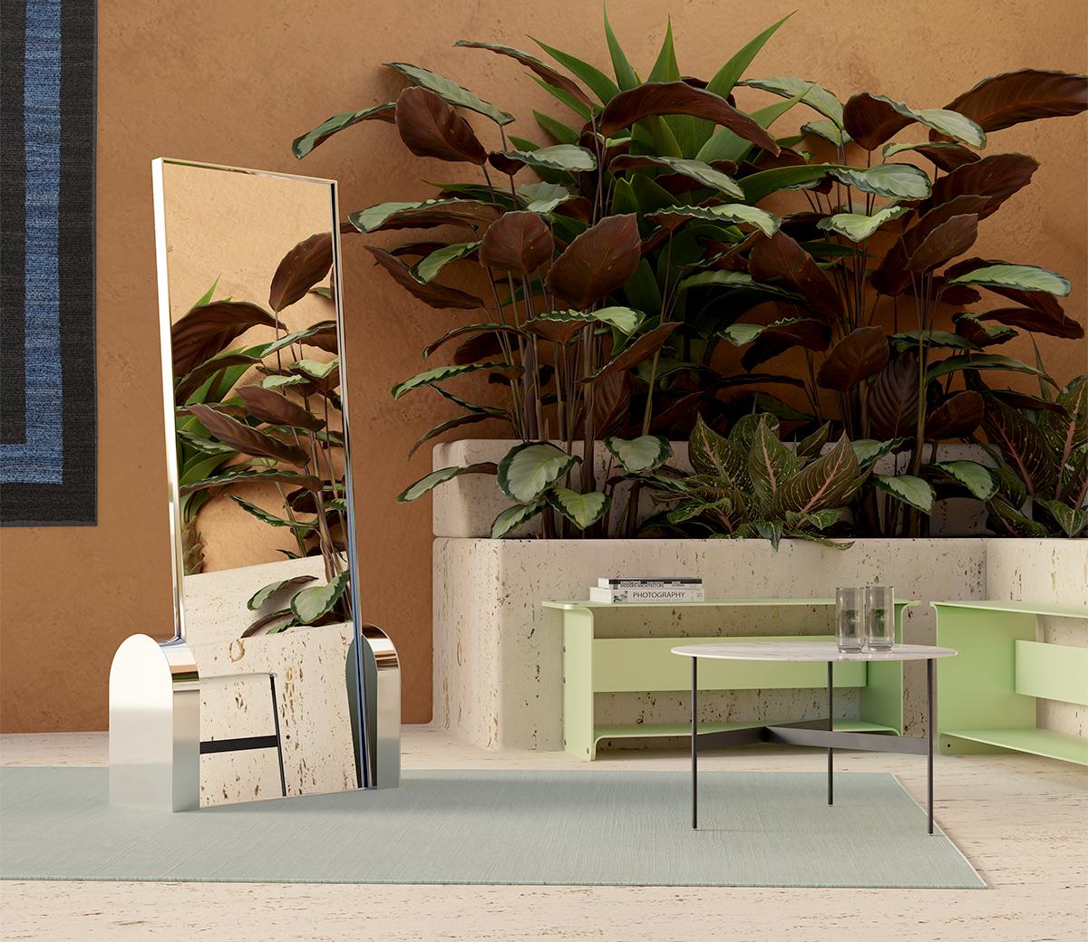 Americano Specchio da pavimento in acciaio inossidabile di Home Studios per Sight Unseen x Bestcase in vendita