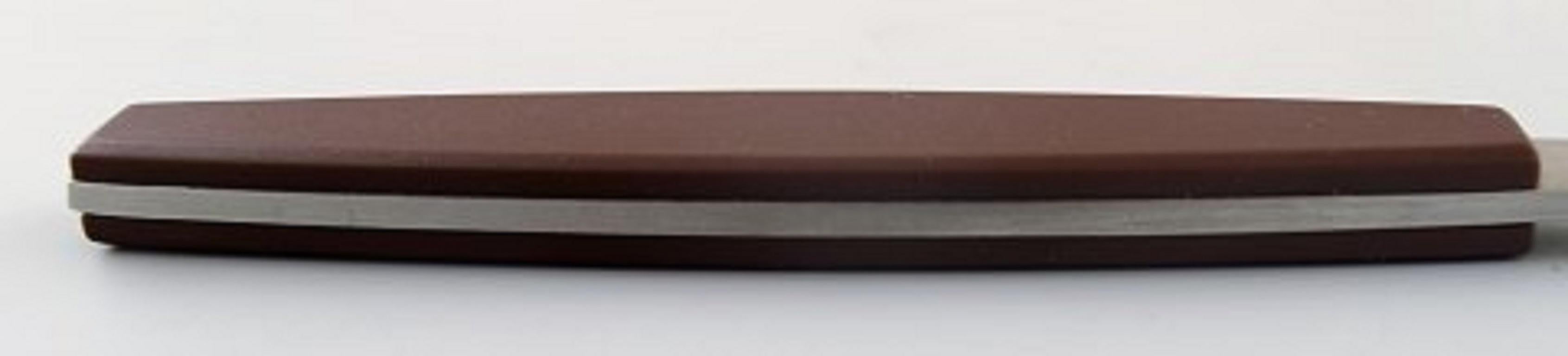 Scandinavian Modern Stainless Steel Strata, Henning Koppel Cutlery, Brown Plastic For Sale