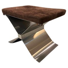 Stainless Steel & Suede "X" Stool by François Monnet for Kappa, France ca. 1970s