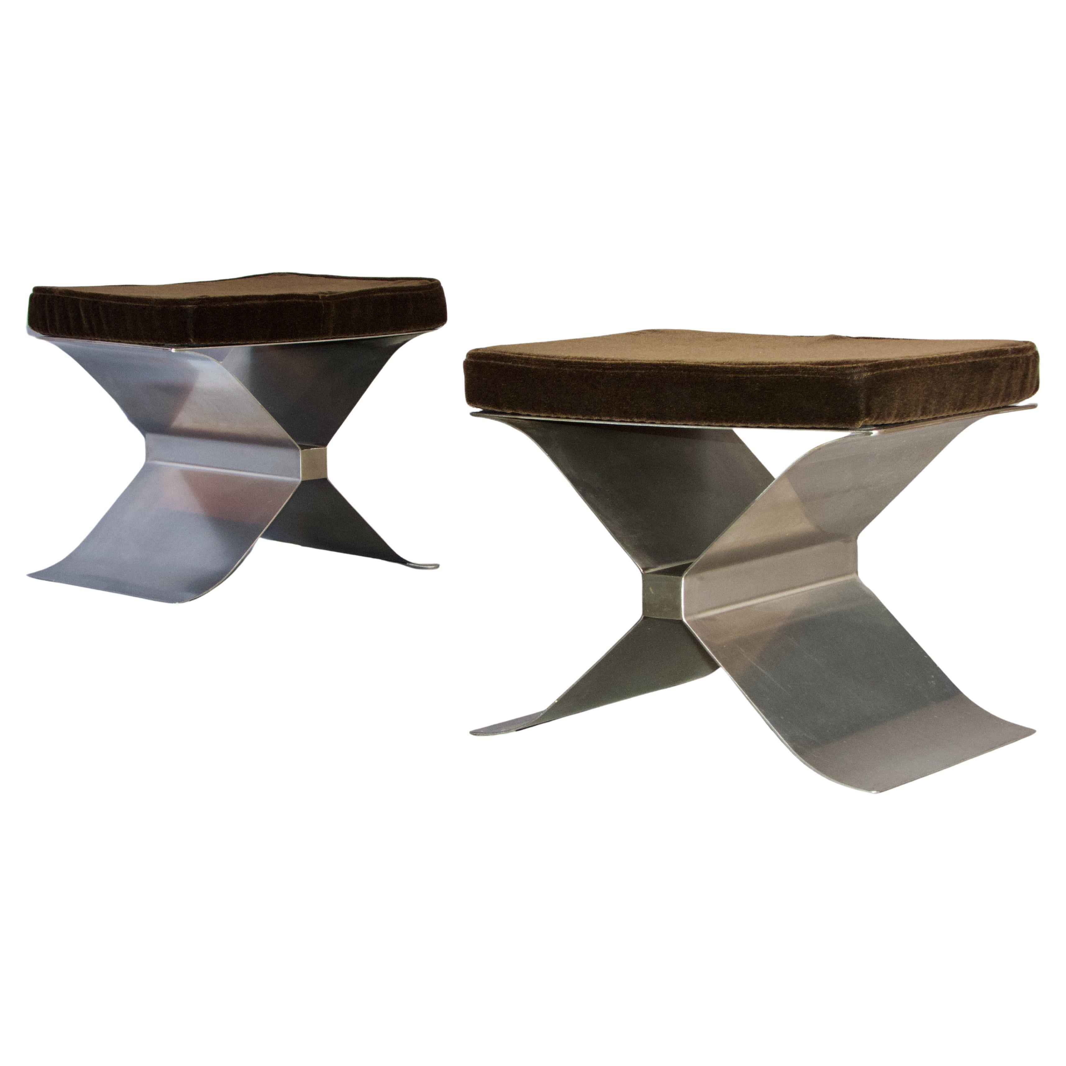 Stainless Steel & Suede "X" Stool by François Monnet for Kappa, France ca. 1970s