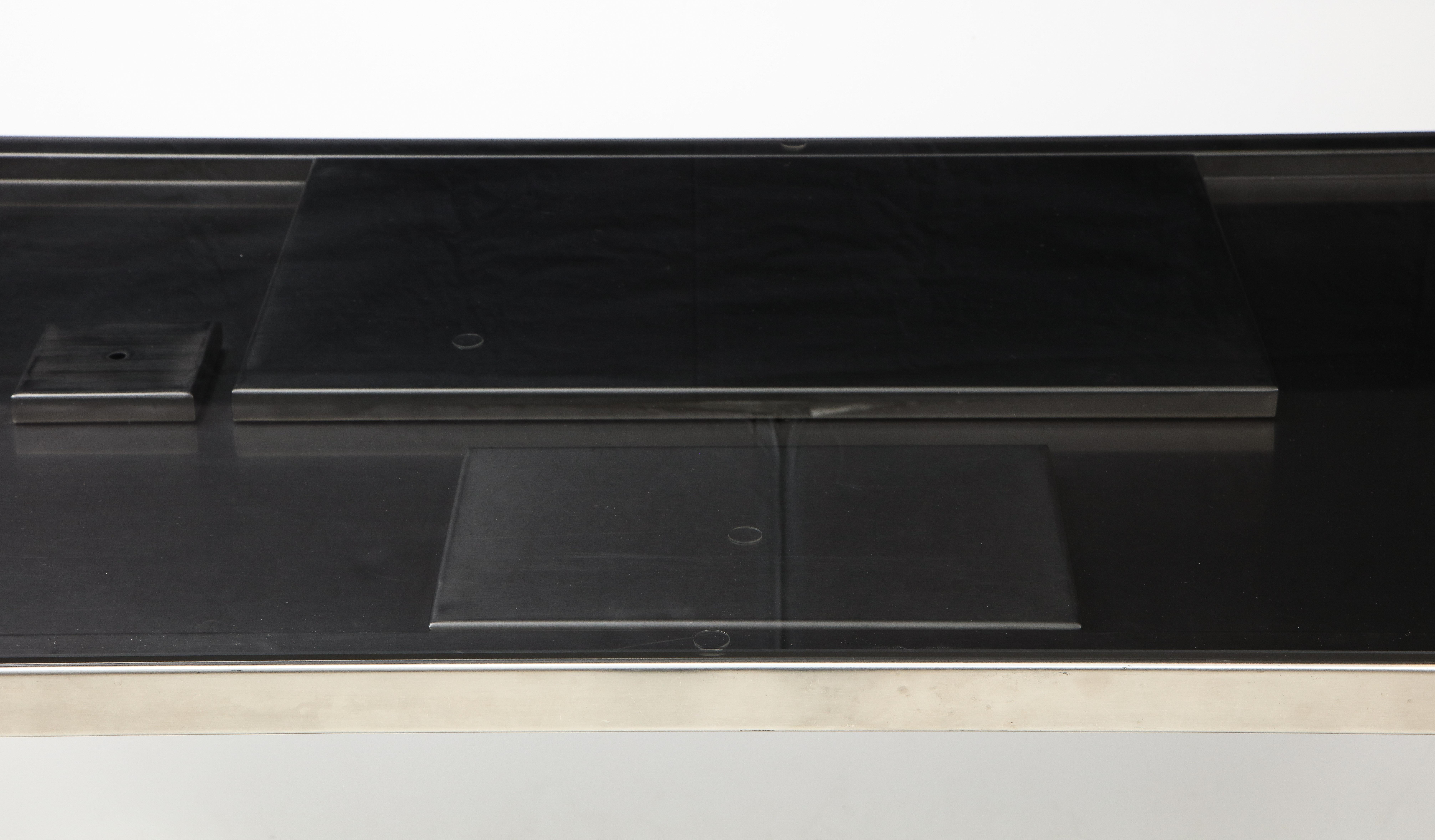 Rare Stainless Steel Desk with Smoked Grey Glass Top, France, c. 1970 In Good Condition For Sale In New York City, NY