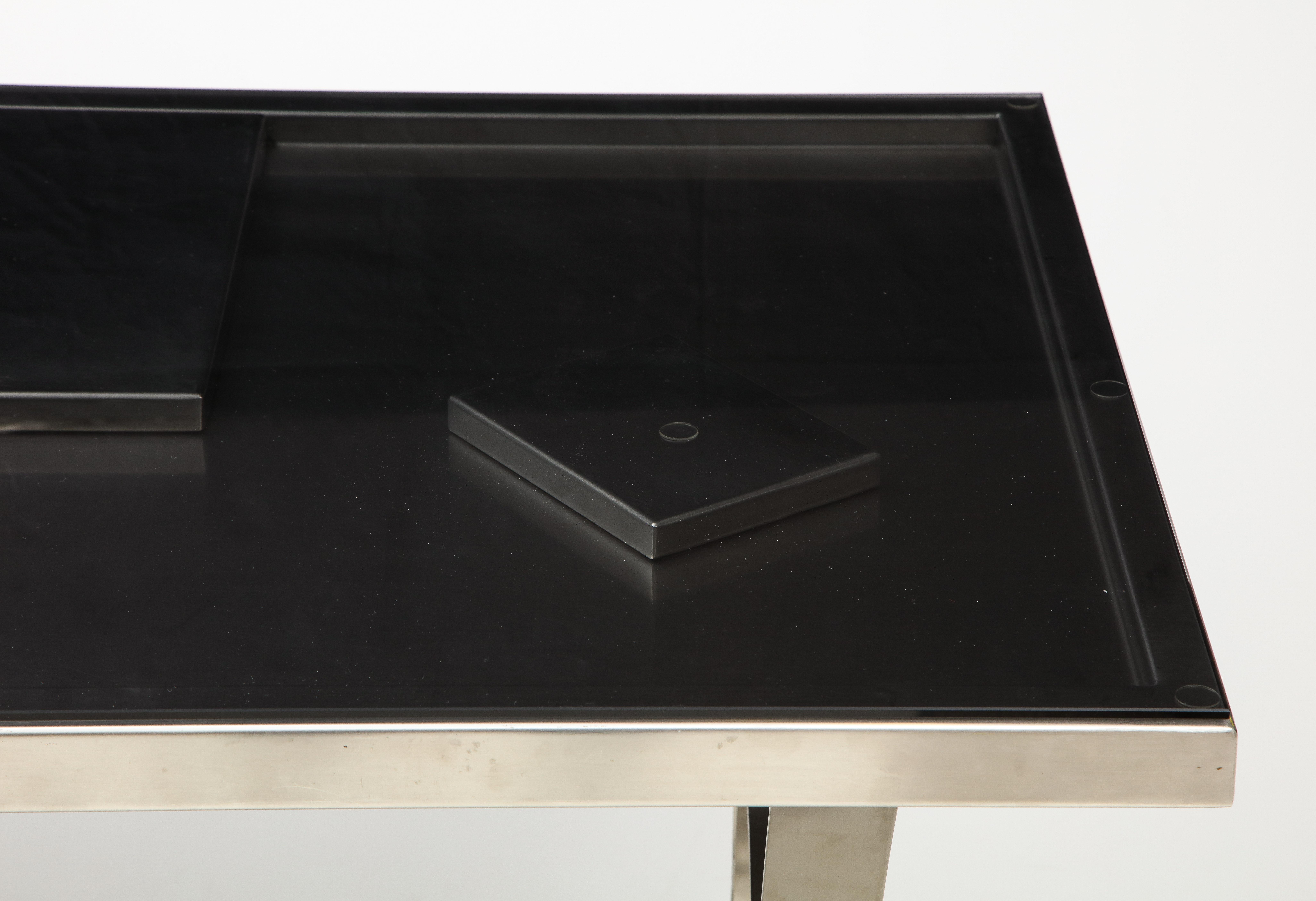 Late 20th Century Rare Stainless Steel Desk with Smoked Grey Glass Top, France, c. 1970 For Sale