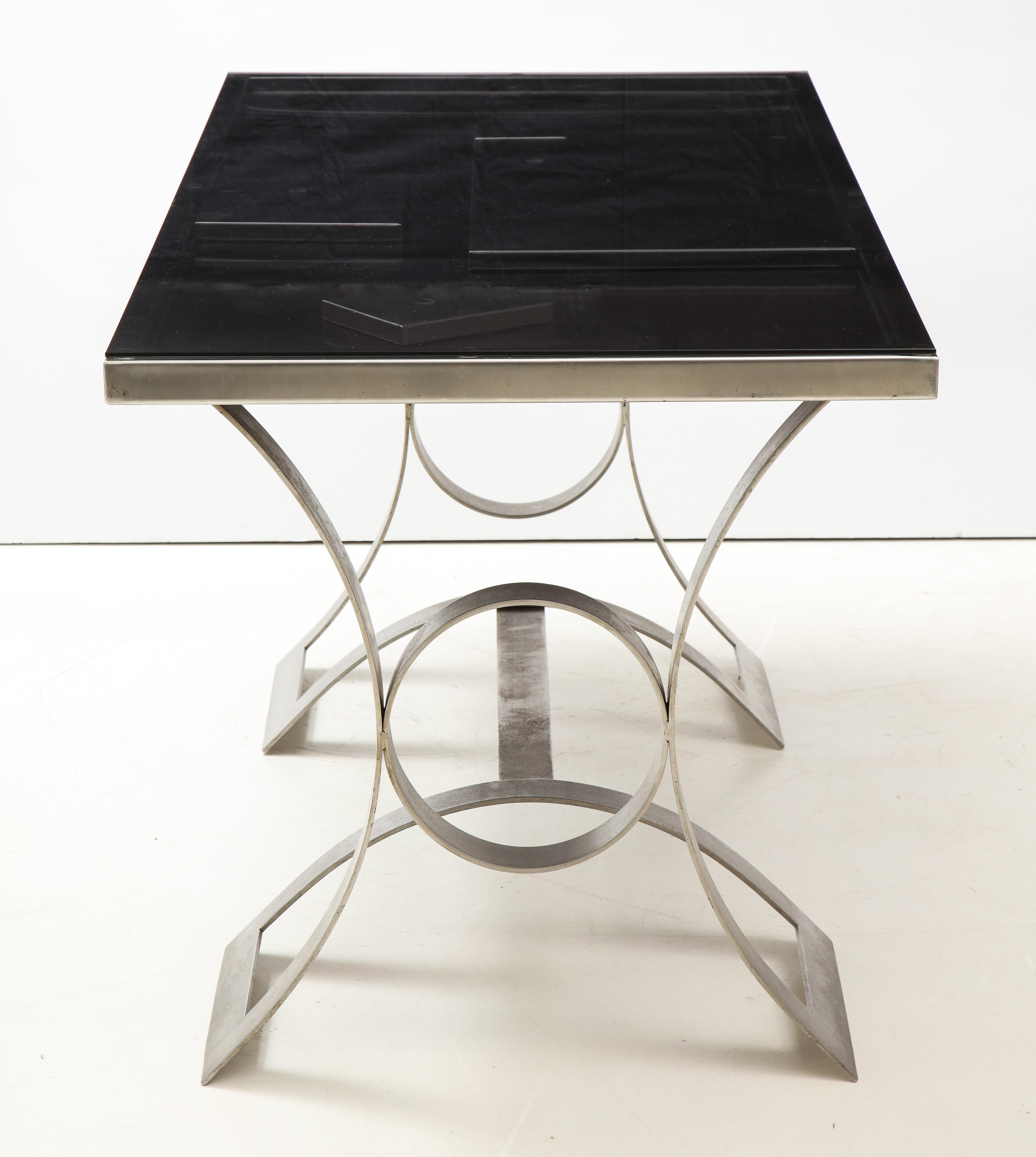 Rare Stainless Steel Desk with Smoked Grey Glass Top, France, c. 1970 For Sale 4