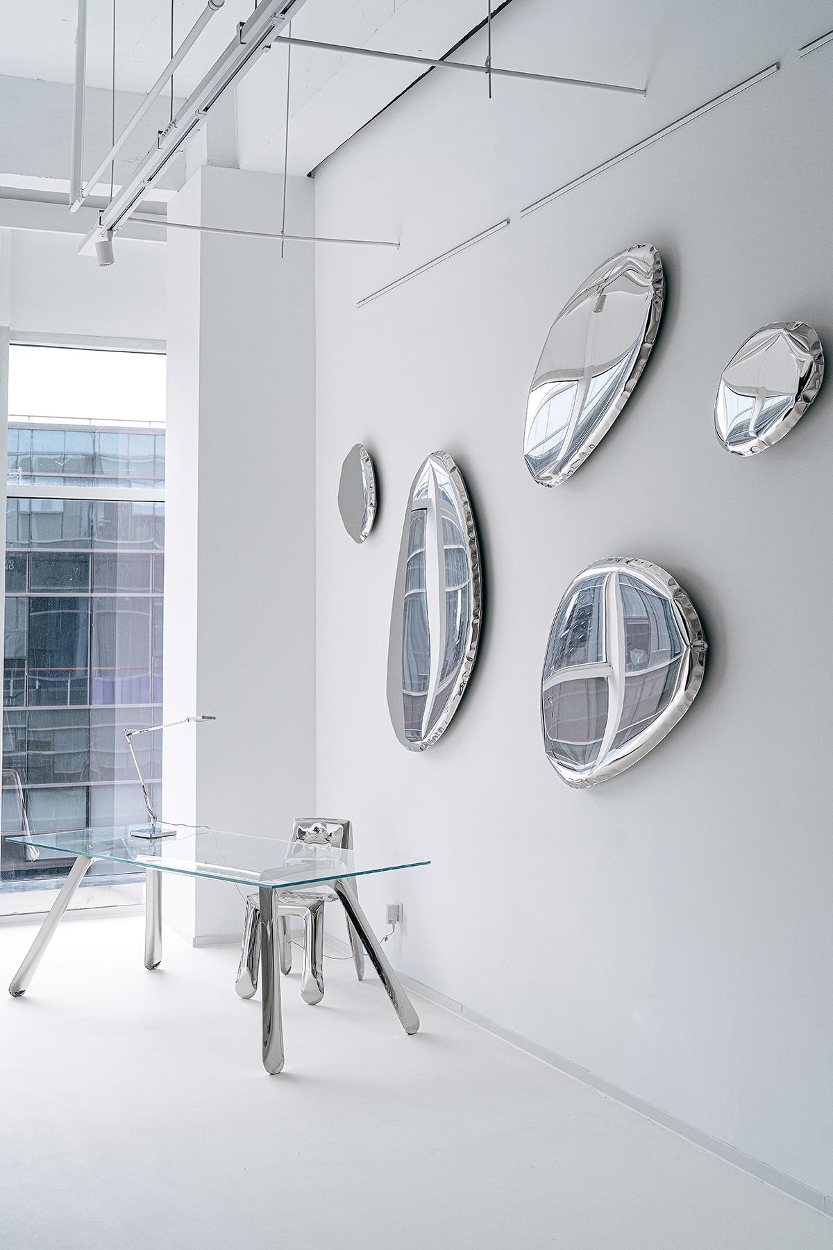 Organic Modern Stainless Steel Tafla O4 Wall Mirror by Zieta For Sale