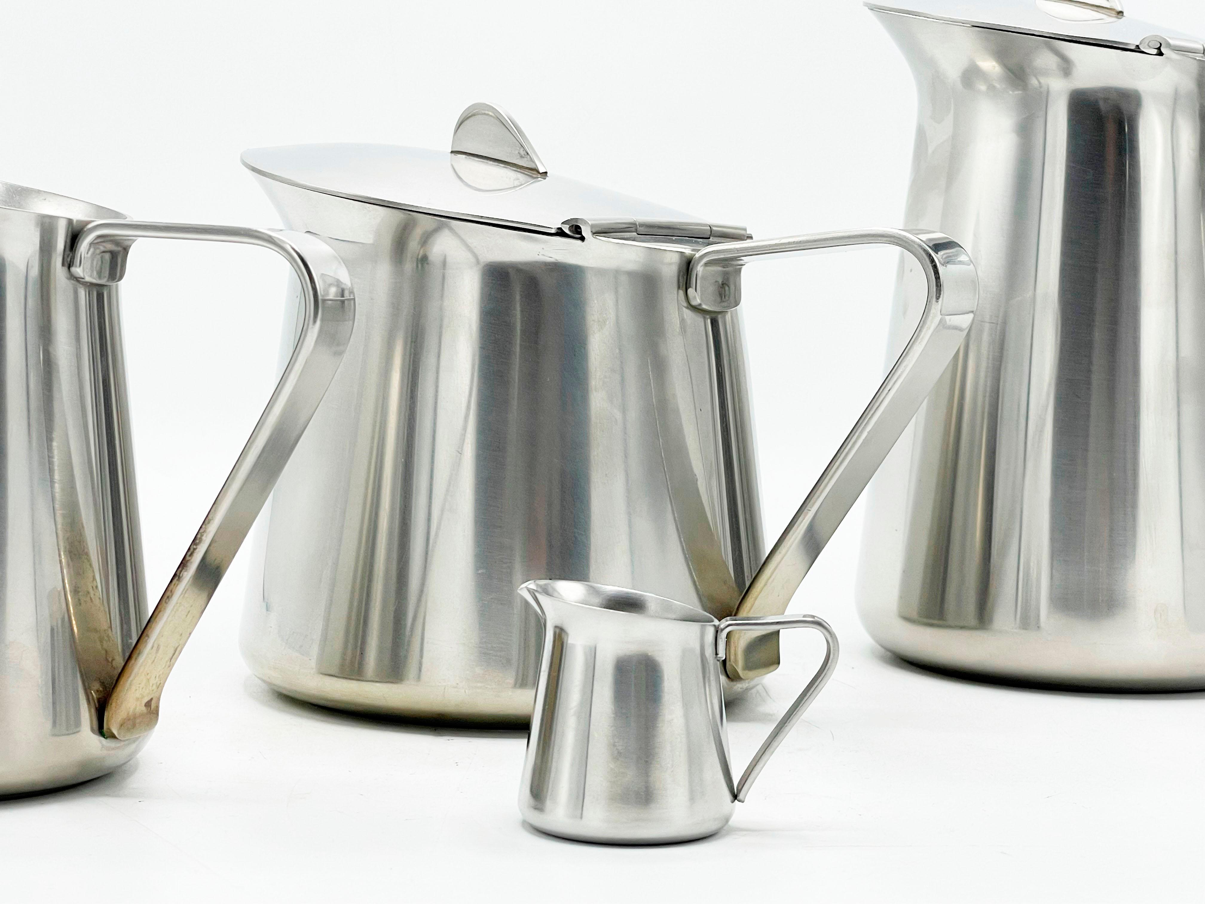 Mid-Century Modern Stainless steel tea set, Alessi 20th Century For Sale