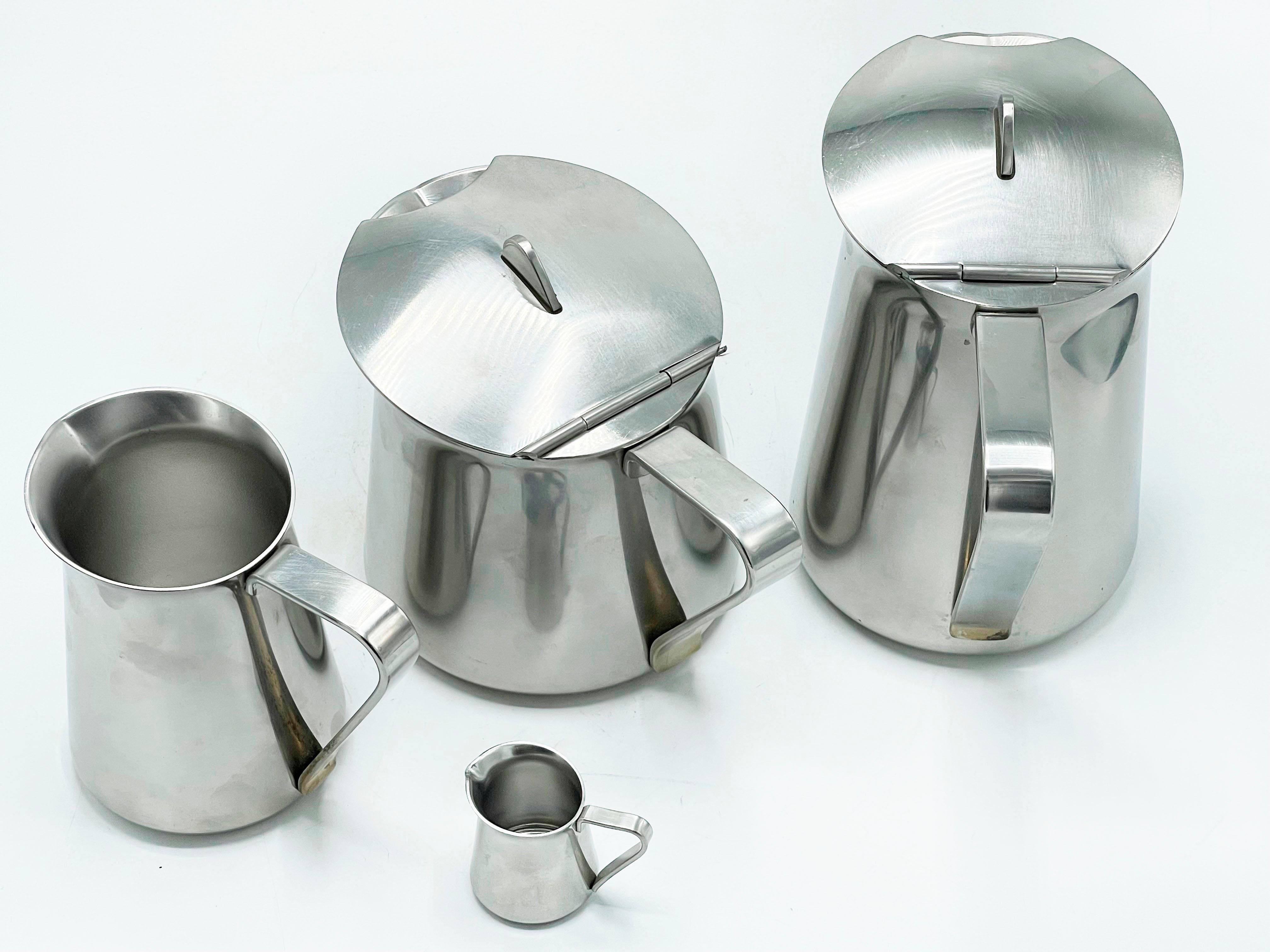 Italian Stainless steel tea set, Alessi 20th Century For Sale