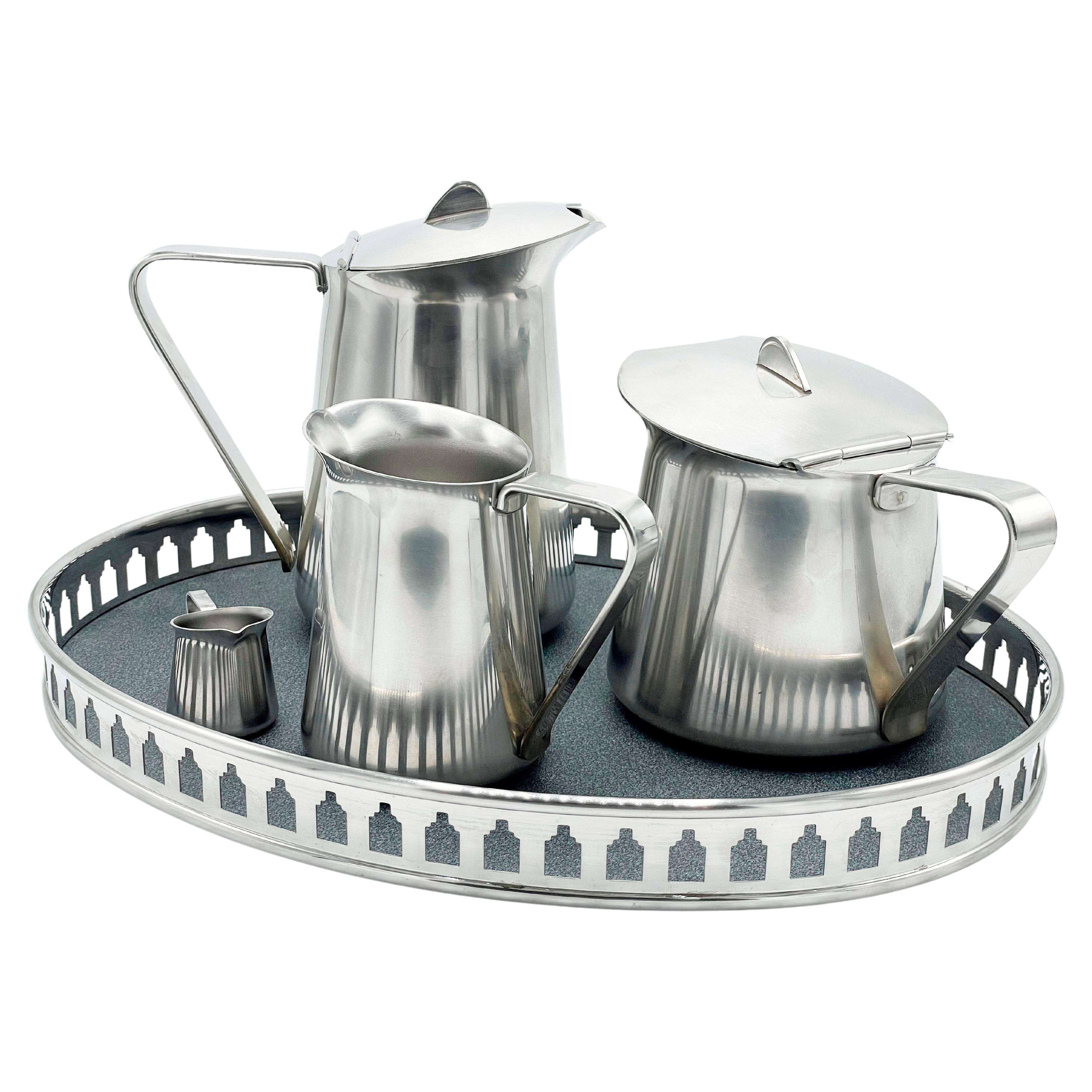 Stainless steel tea set, Alessi 20th Century For Sale