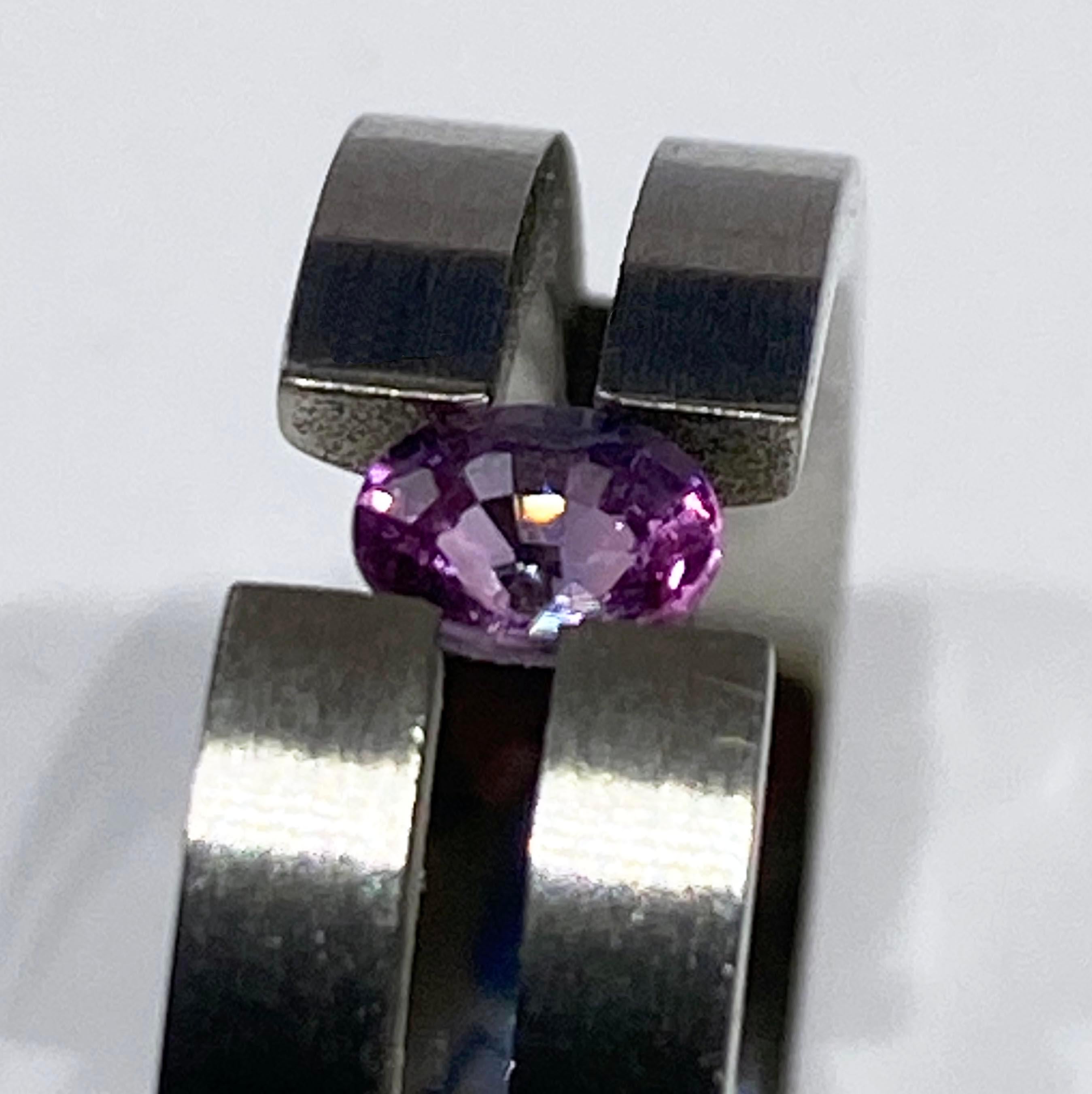 Stainless Steel Tension Ring set with a Purple Sapphire  For Sale 2