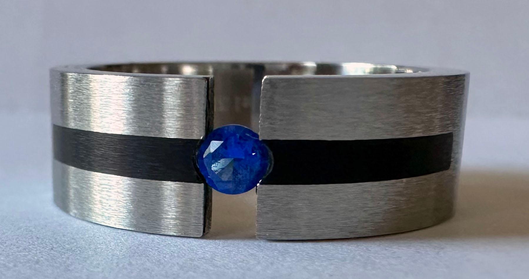 Stainless Steel Tension Ring set with Sapphire For Sale 3