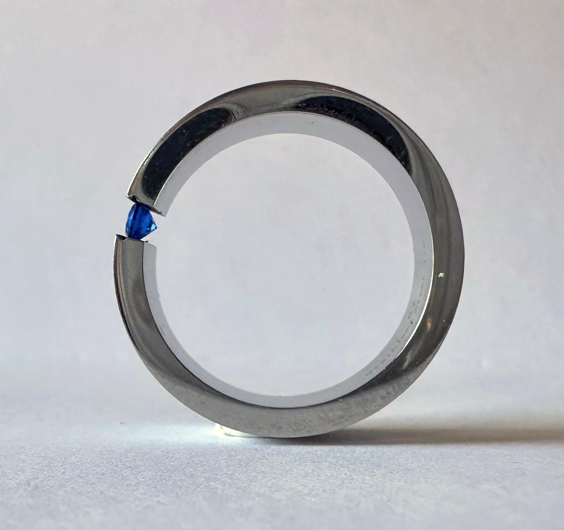 Stainless Steel Tension Ring set with Sapphire For Sale 4