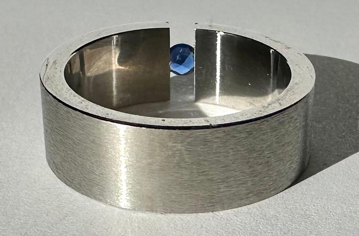 Stainless Steel Tension Ring set with Sapphire For Sale 7