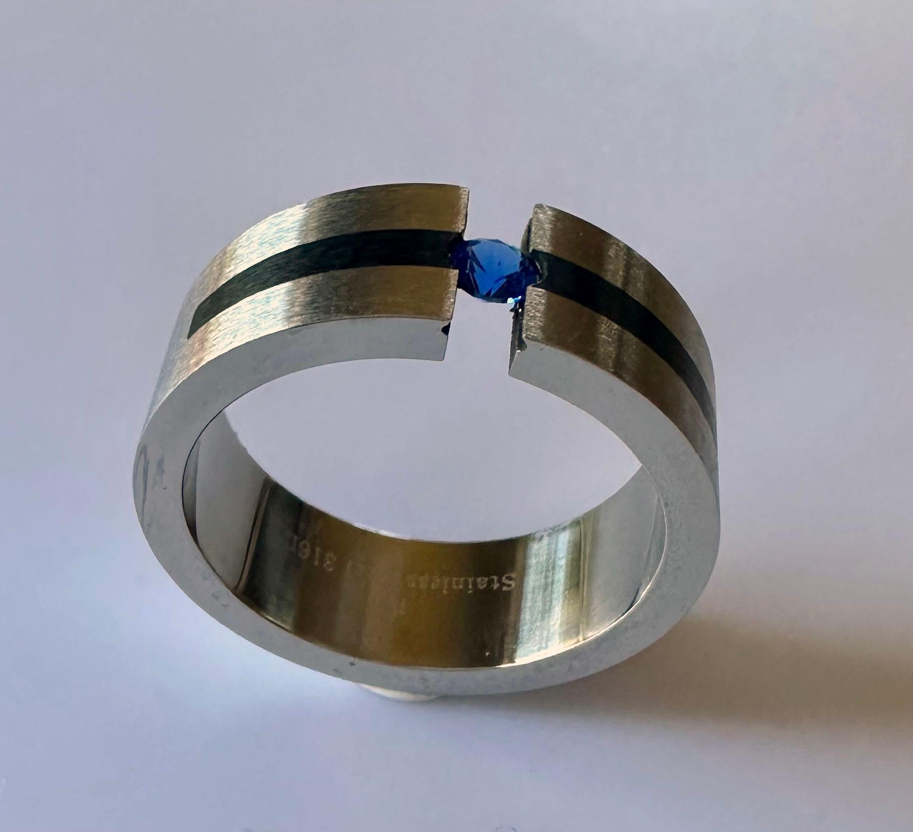 Stainless Steel Tension Ring set with Sapphire For Sale 2