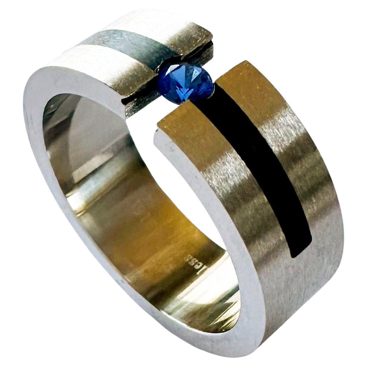 Stainless Steel Tension Ring set with Sapphire For Sale