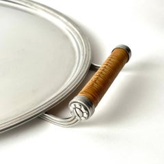 Stainless Steel Tray with Rattan-Wrapped Handles, Swedish Grace by pioneer Gense