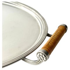 Stainless Steel Tray with Rattan-Wrapped Handles, Swedish Grace by pioneer Gense