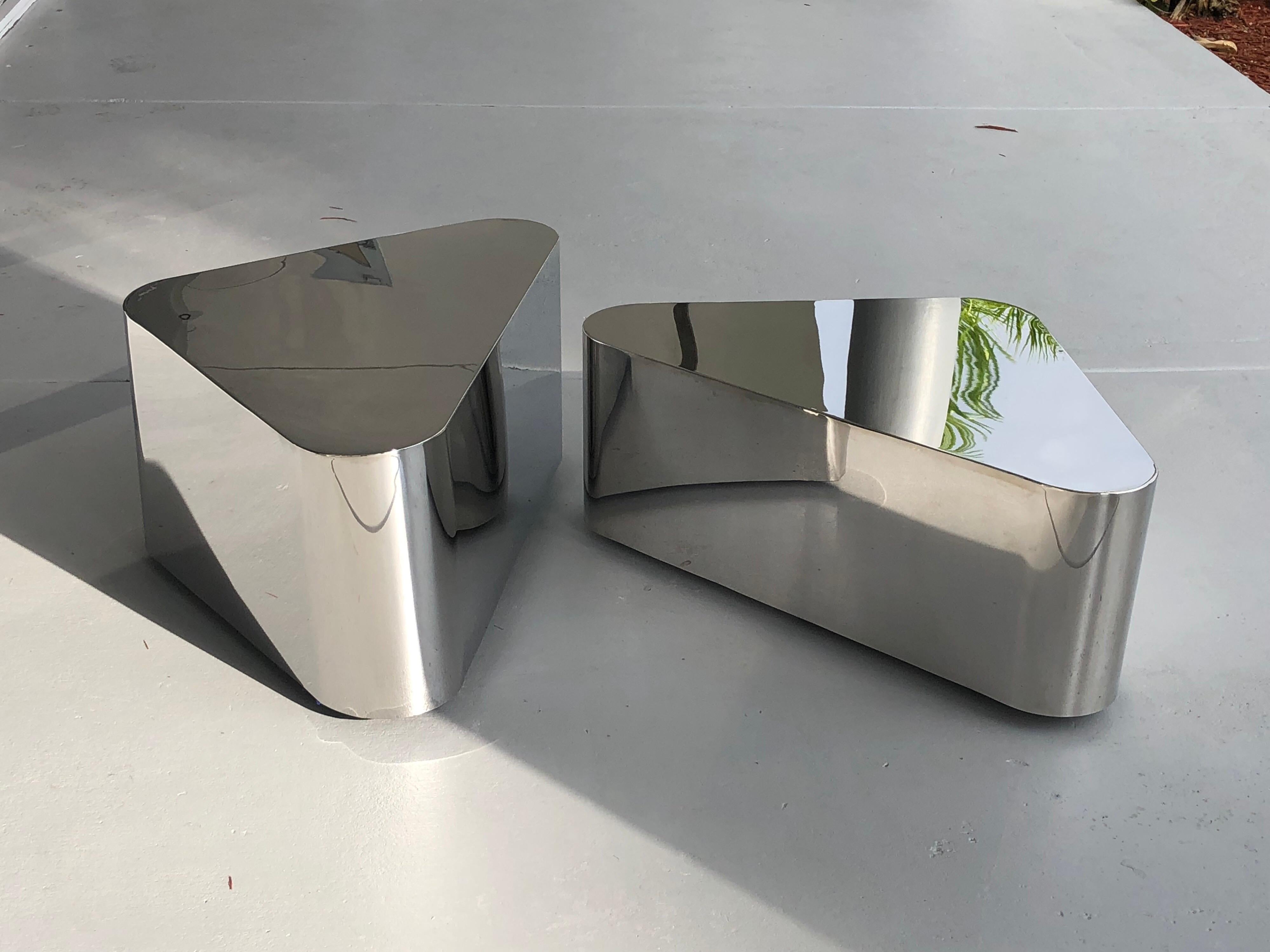 Stainless Steel Triangular Kinetic Coffee Table, 1970s 4