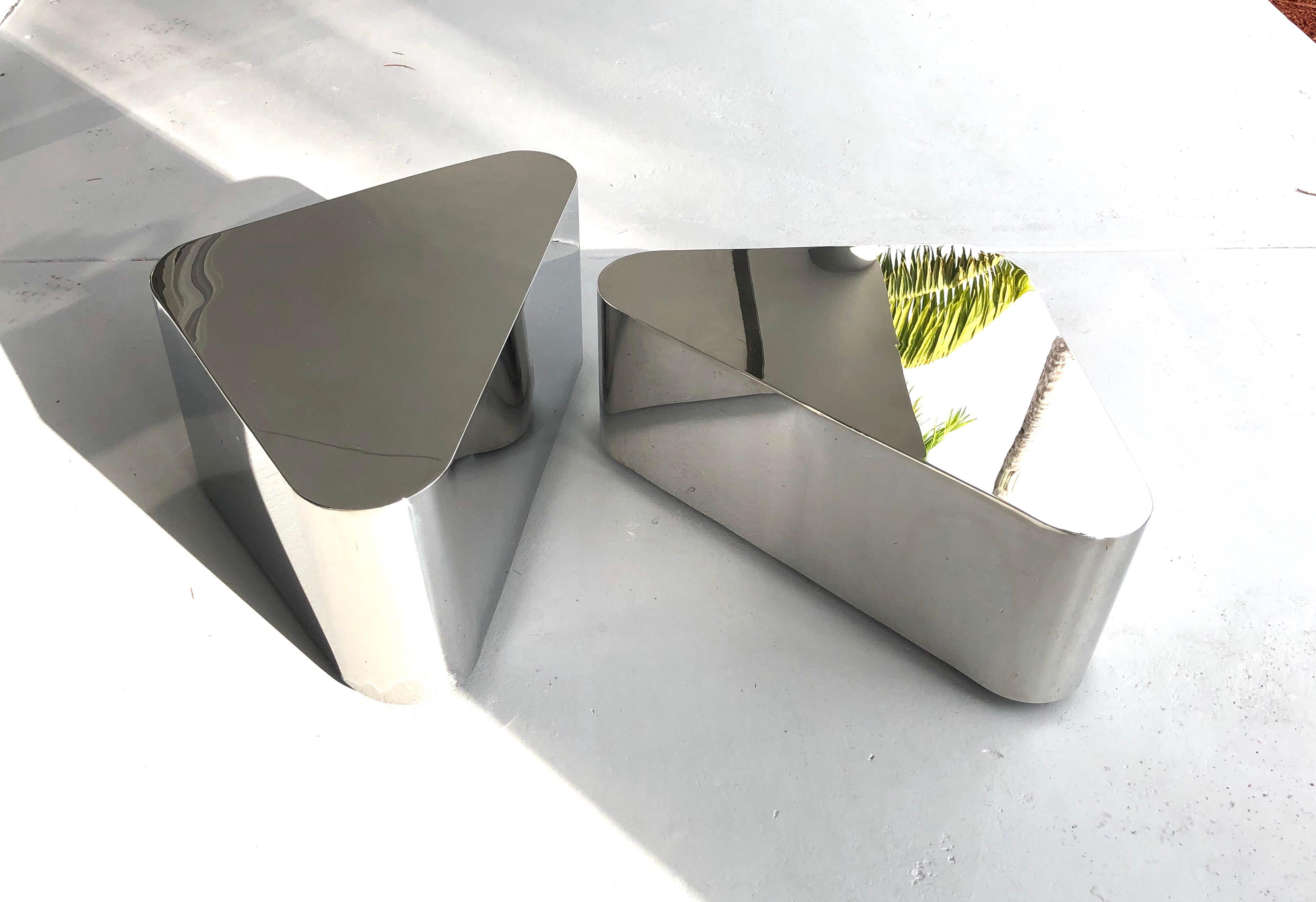 Stainless Steel Triangular Kinetic Coffee Table, 1970s In Good Condition In Miami, FL