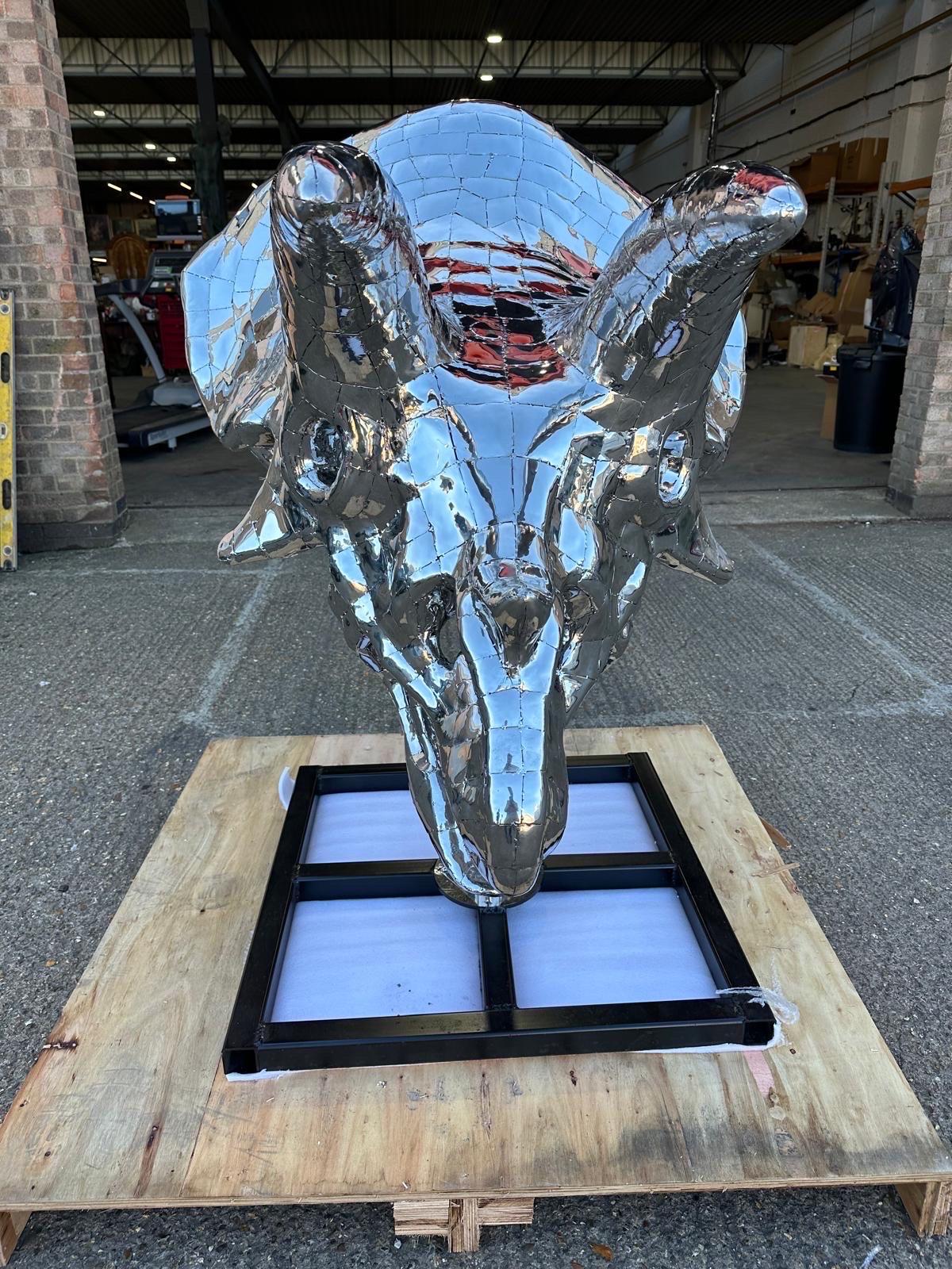English Stainless Steel Triceratops Sculpture, 21st century