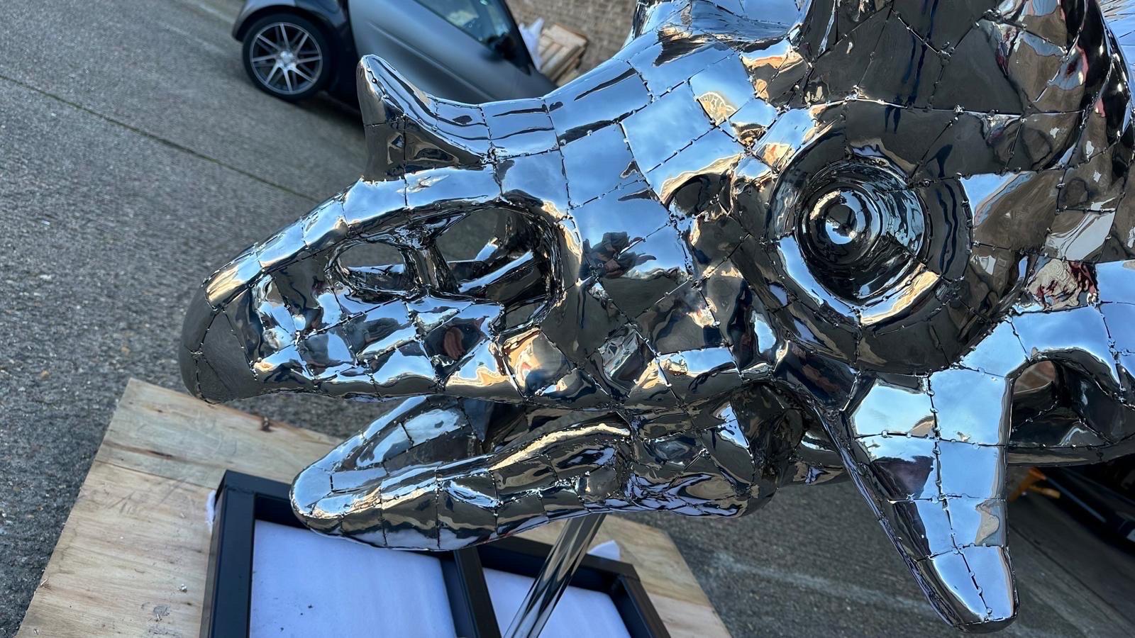 Stainless Steel Triceratops Sculpture, 21st century 2