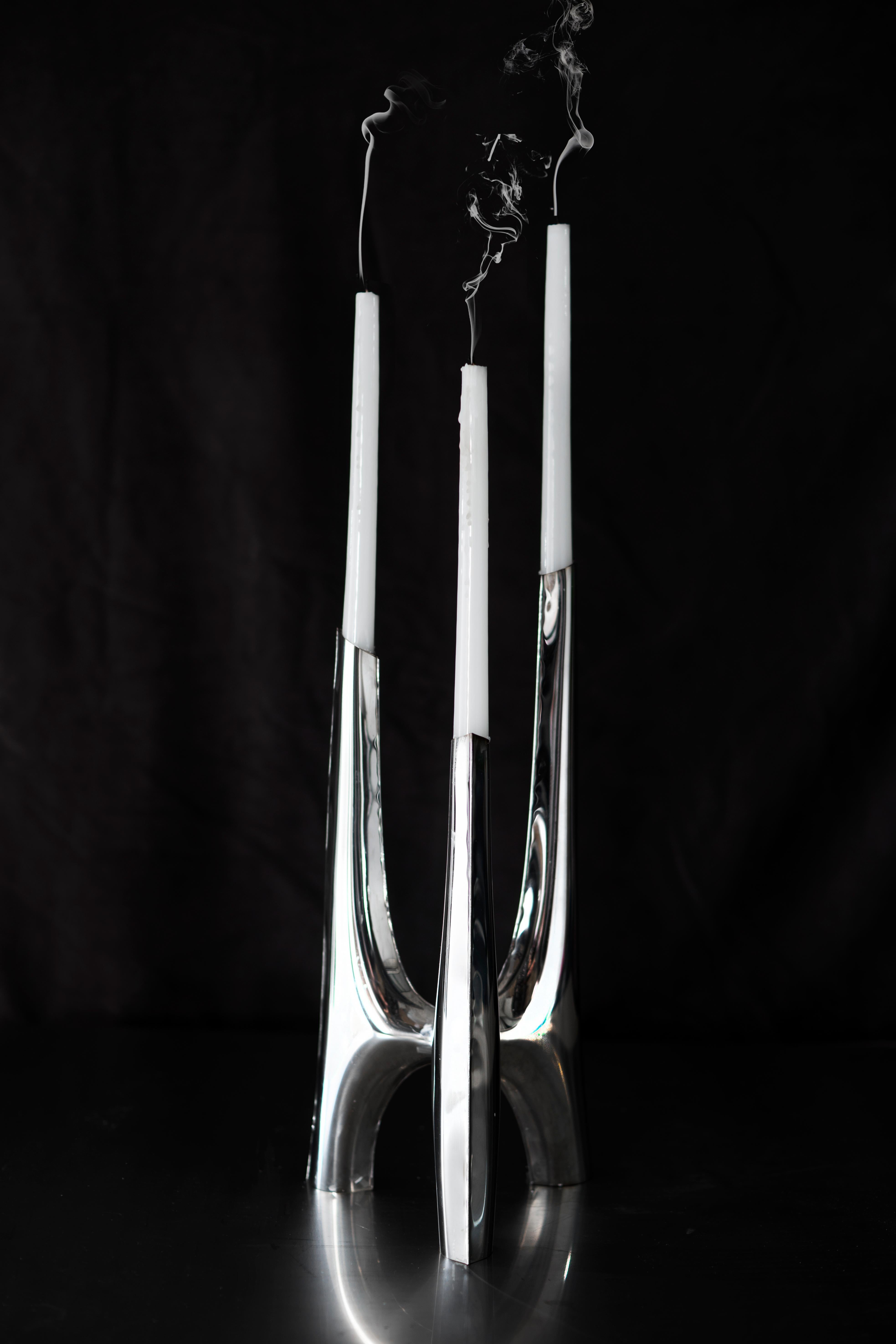 Stainless Steel Triglav Candelabrum 41 Silver Candle Holder by Zieta For Sale 2