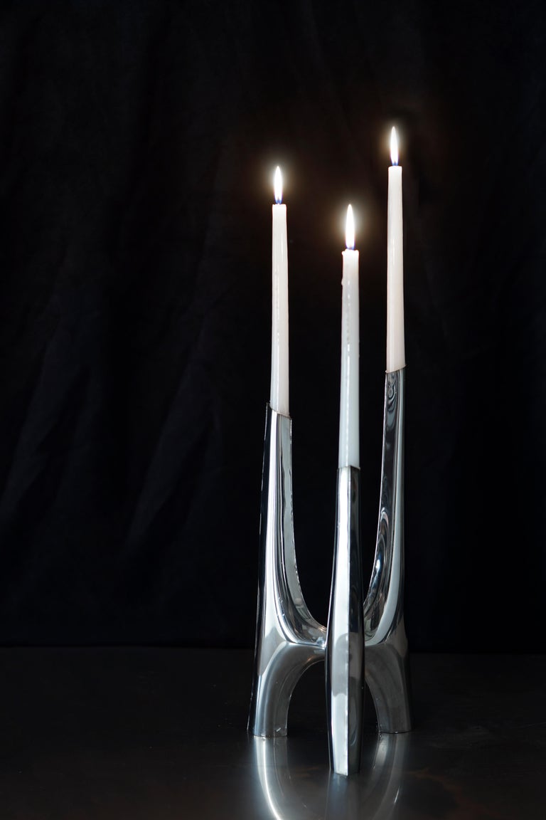 Stainless Steel Triglav Candelabrum 83 Silver Candle Holder by Zieta