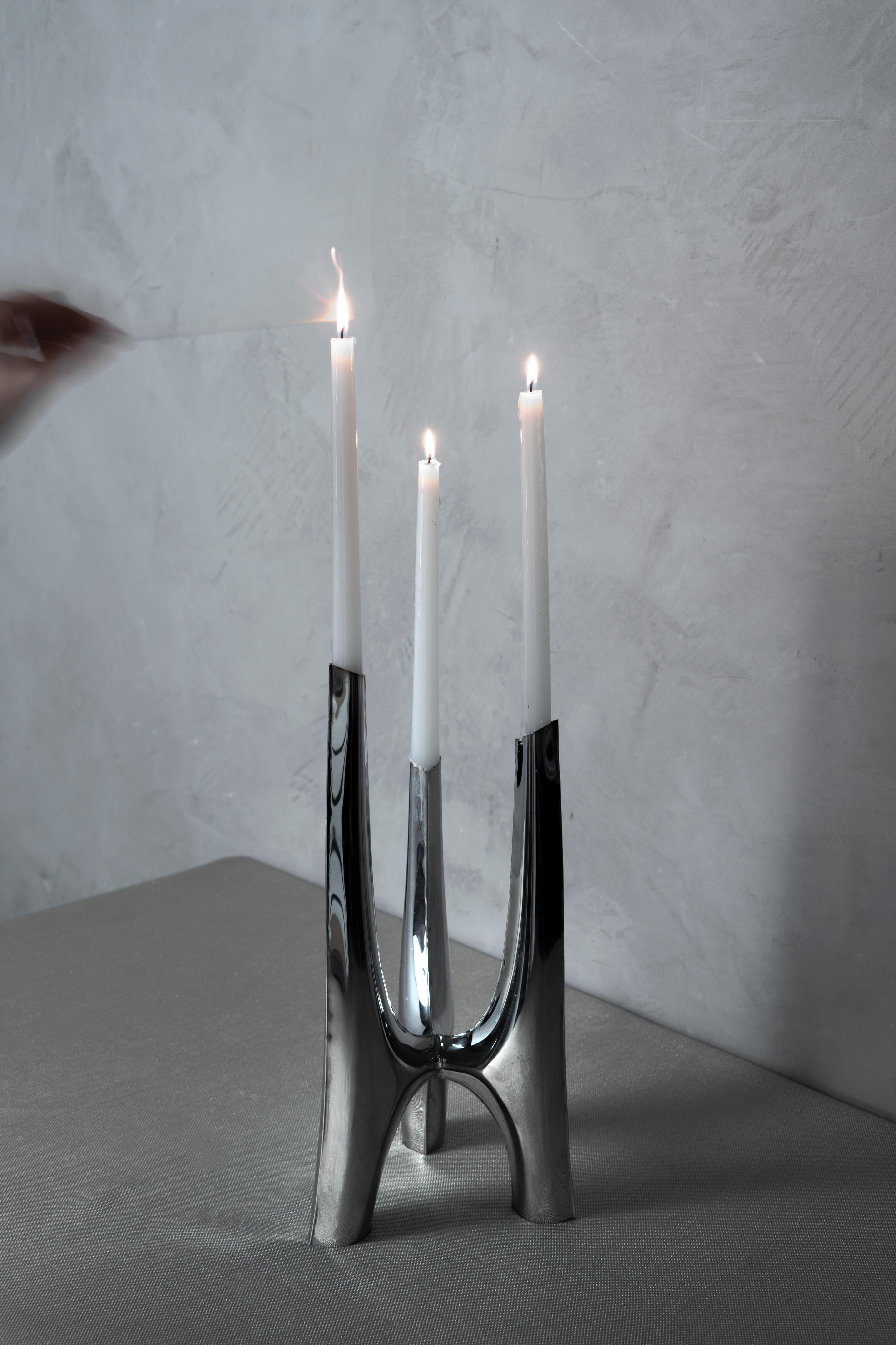 Polish Stainless Steel Triglav Candelabrum 83 Silver Candle Holder by Zieta For Sale