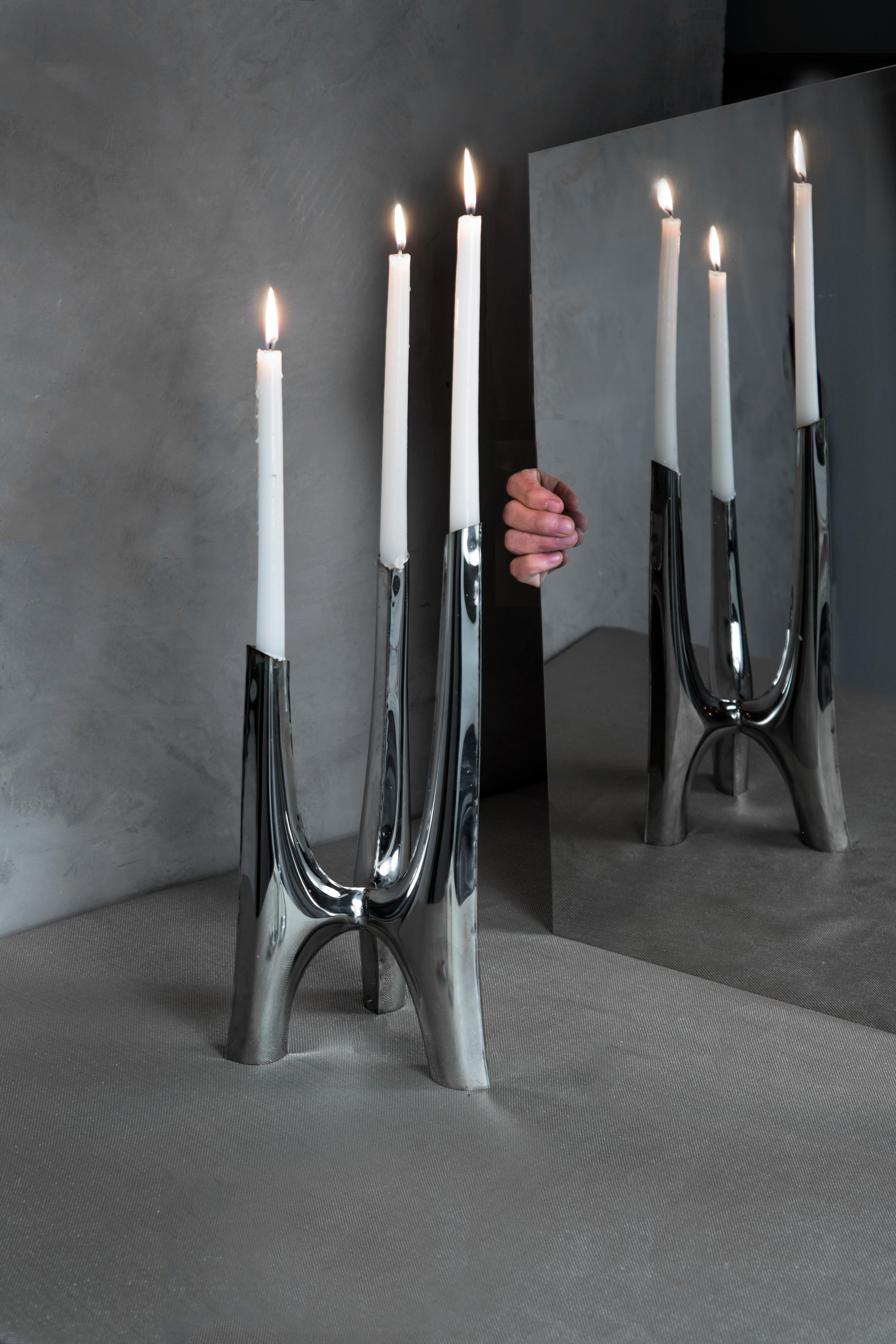 Stainless Steel Triglav Candelabrum 83 Silver Candle Holder by Zieta In New Condition For Sale In Beverly Hills, CA