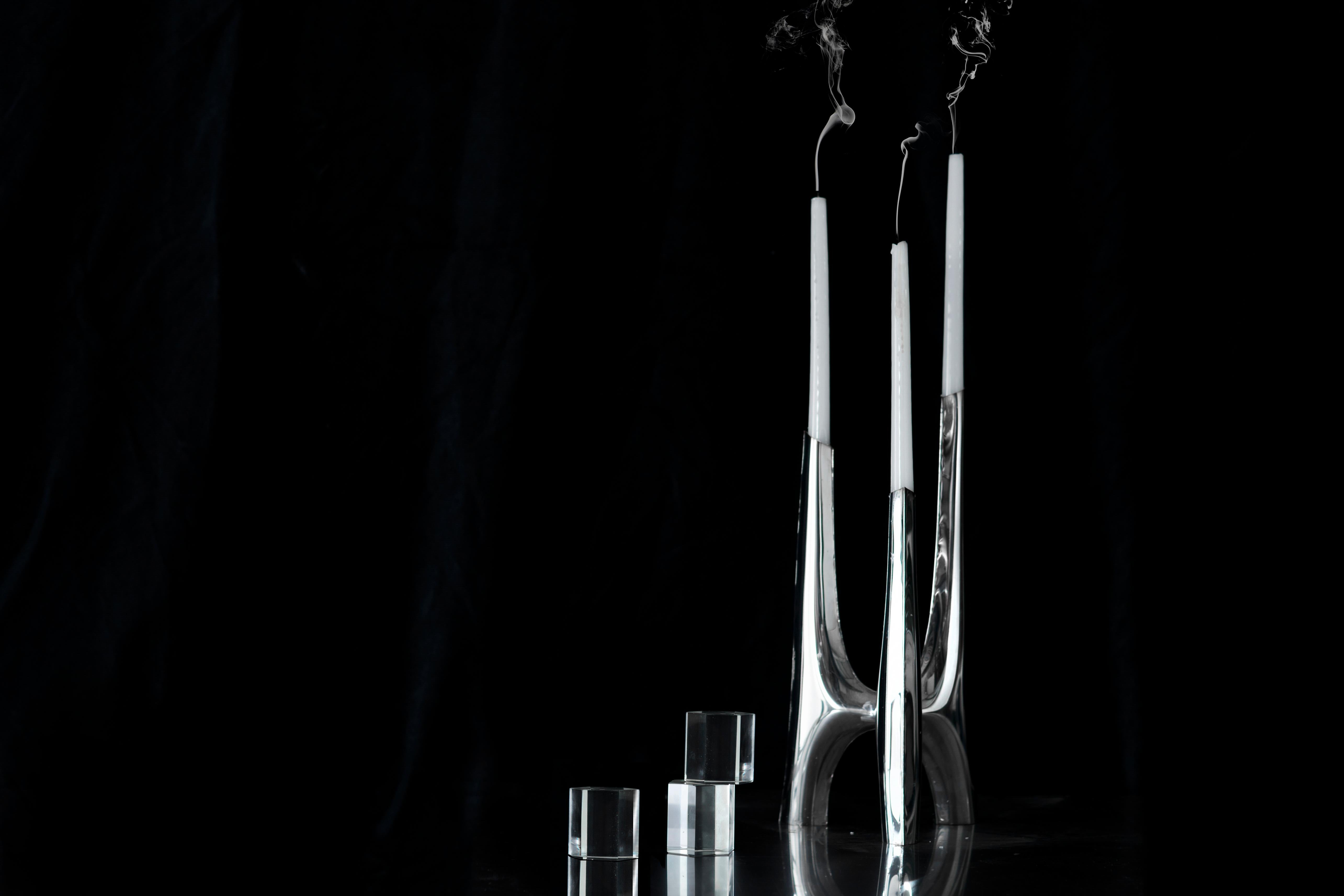 Contemporary Stainless Steel Triglav Candelabrum 83 Silver Candle Holder by Zieta For Sale