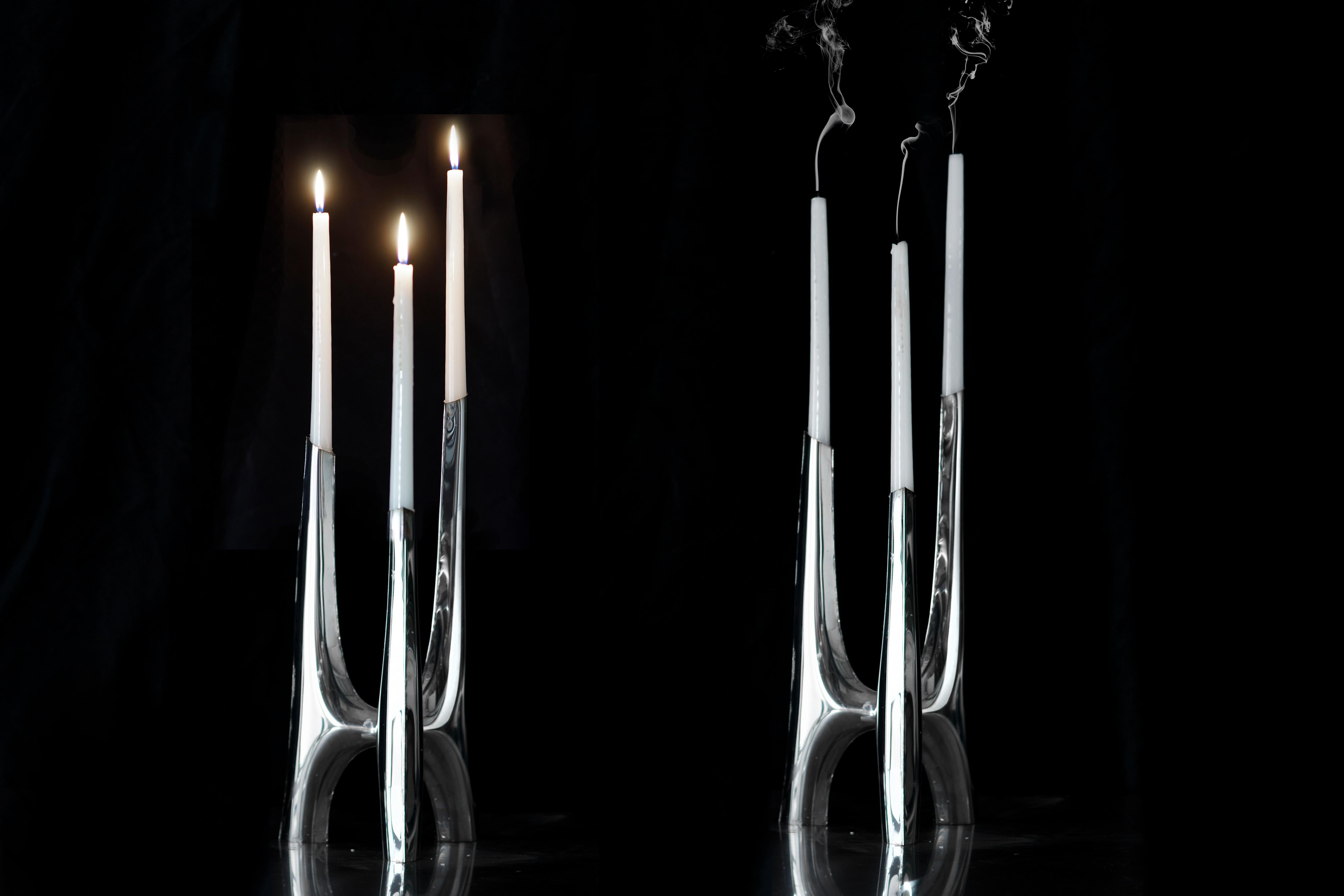 Candelabro de acero inoxidable Triglav 83 Portavelas de plata by Zieta en venta 2