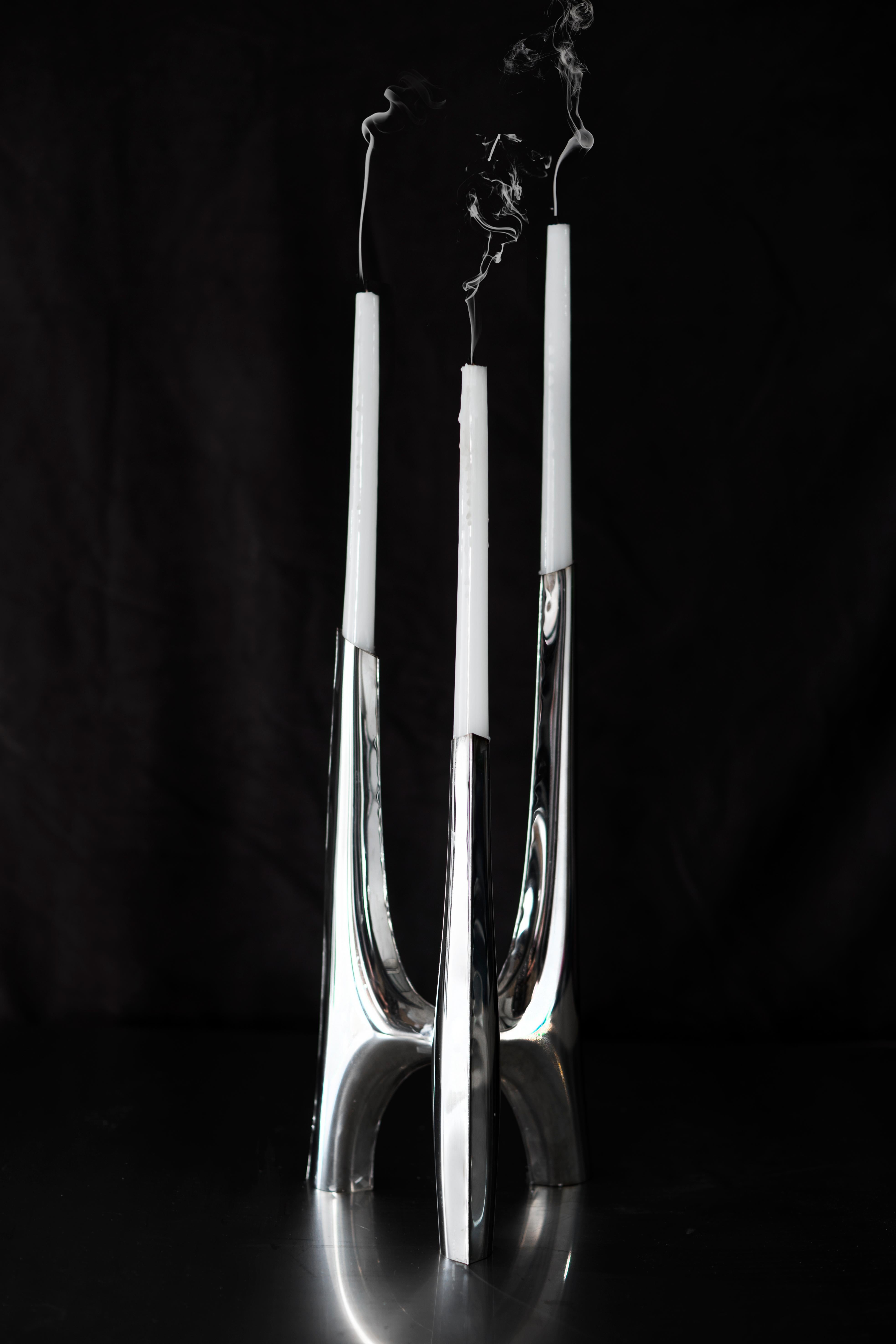 Stainless Steel Triglav Candelabrum 83 Silver Candle Holder by Zieta For Sale 3