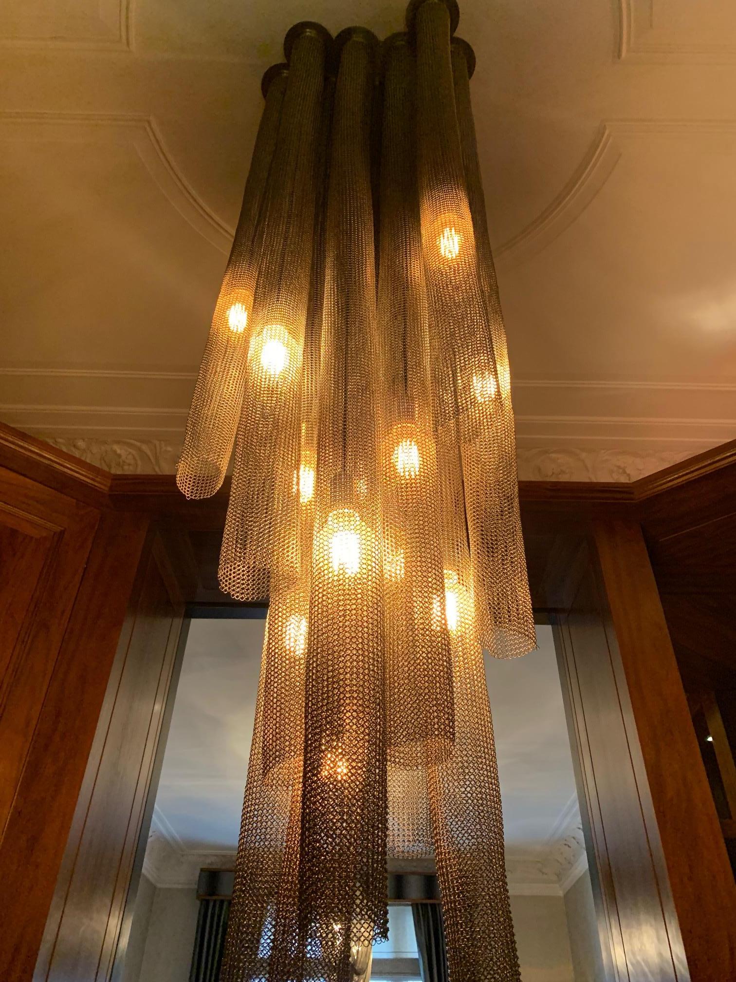 Contemporary Brutalist Industrial Style Chainmail Chandelier Boa by Fuse Lighting 