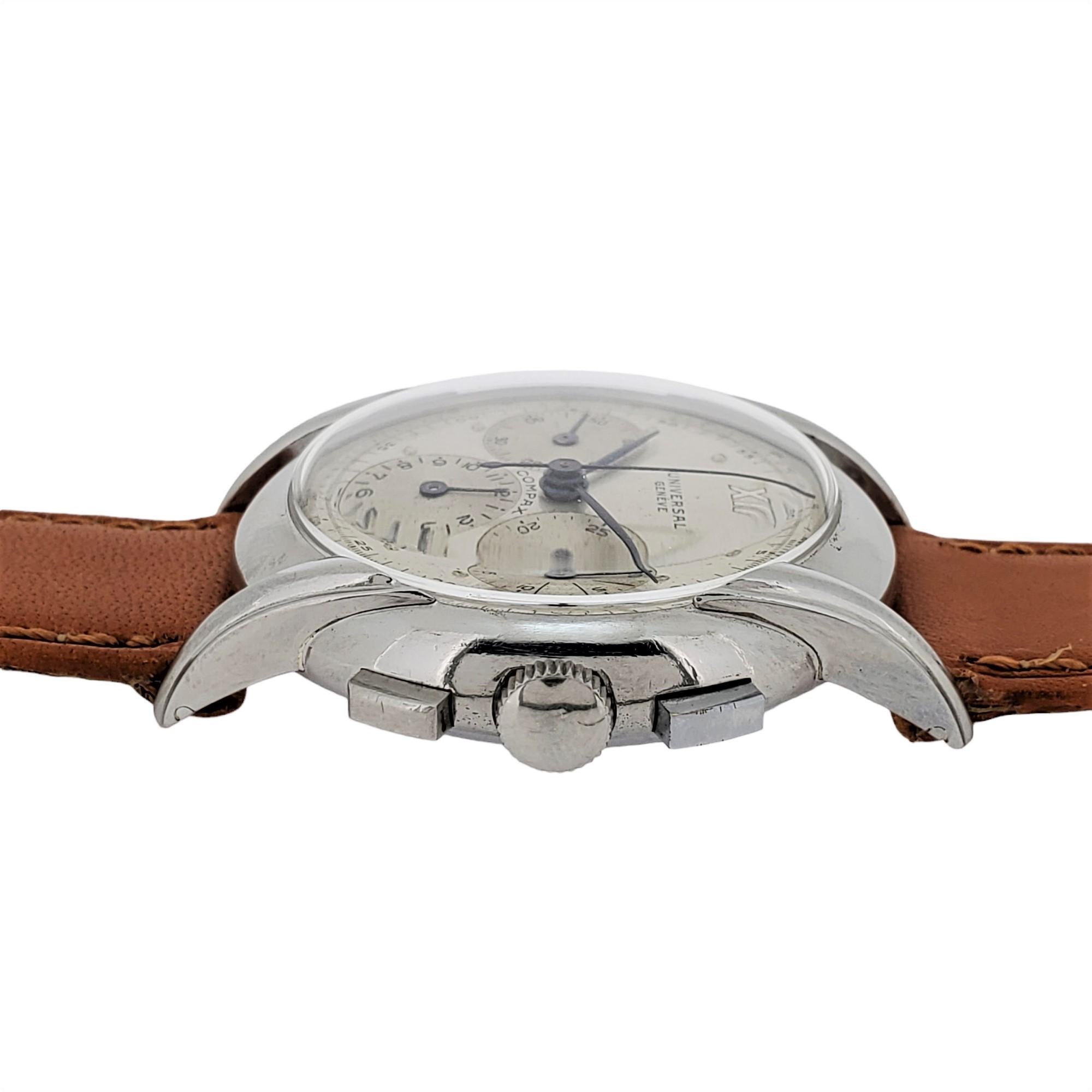 Universal Geneve Compax Chronograph aus Edelstahl, ca. 1950er Jahre im Angebot 5