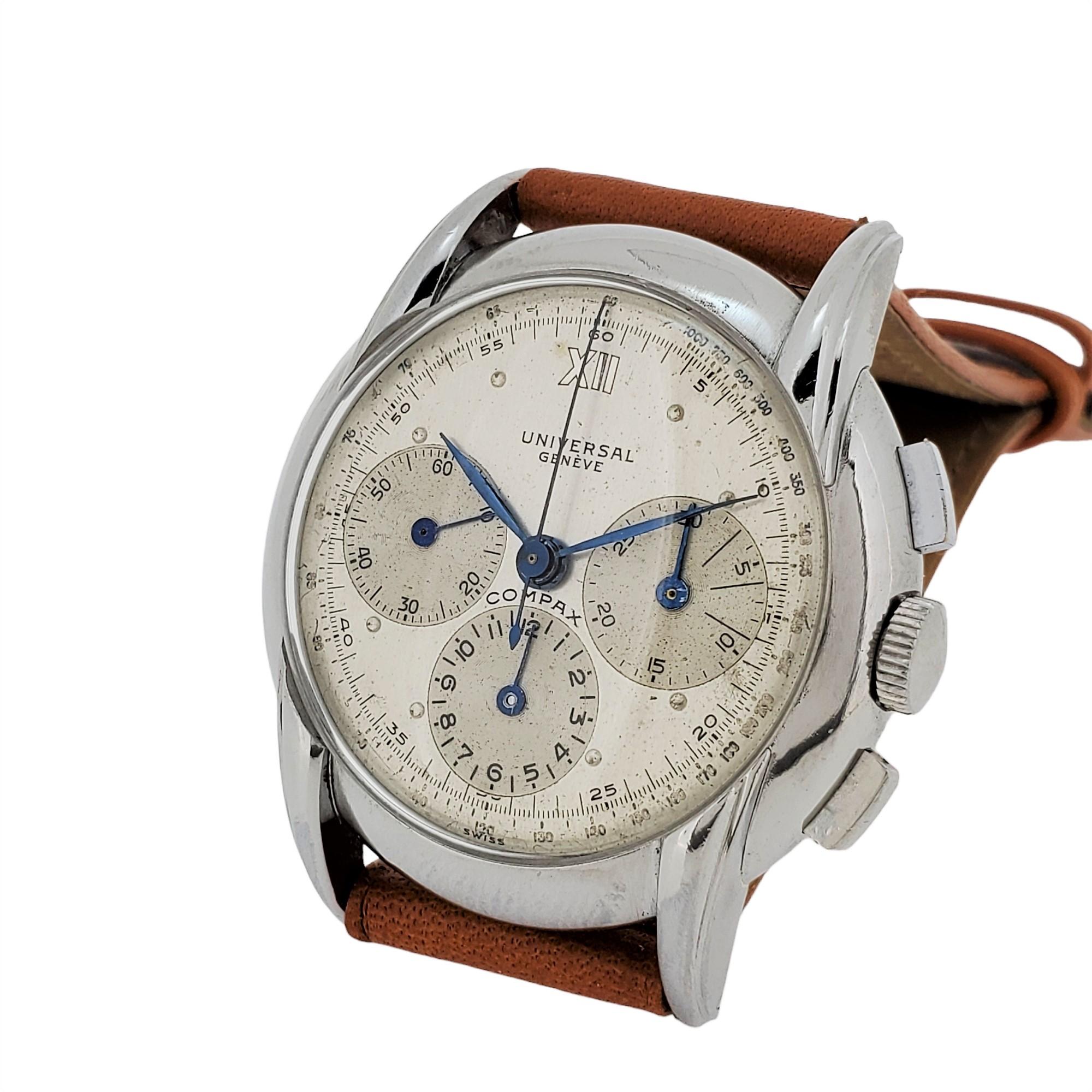 Universal Geneve Compax Chronograph aus Edelstahl, ca. 1950er Jahre Herren im Angebot