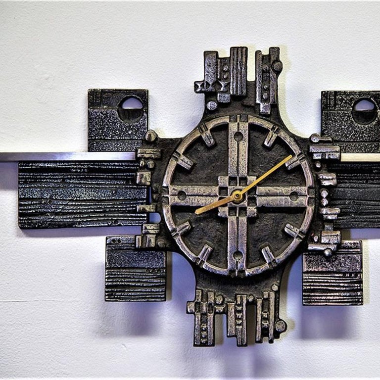 Stainless Steel Wall Clock "Steel Art" from 1970s from Polaris, Olav Joa Norway For Sale at 1stdibs