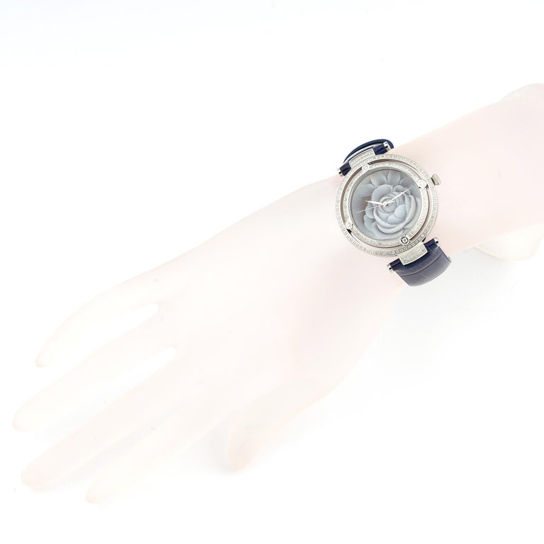 Single Cut Stainless Steel Watch with Sea Shell Cameos and 0,88ct Total Diamonds For Sale
