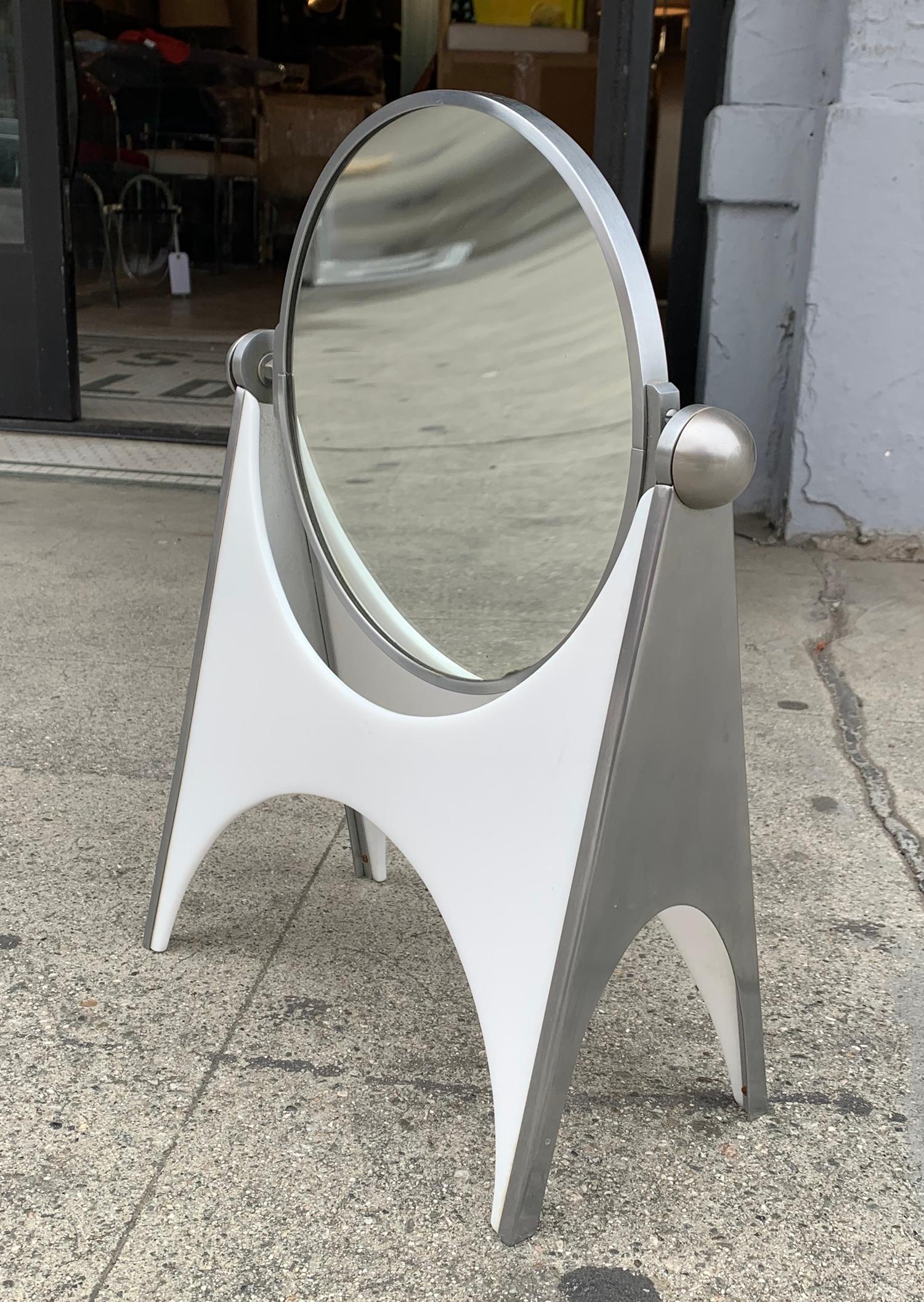 Mid-Century Modern Stainless Steel and White Acrylic Vanity Mirror by Charles Hollis Jones For Sale