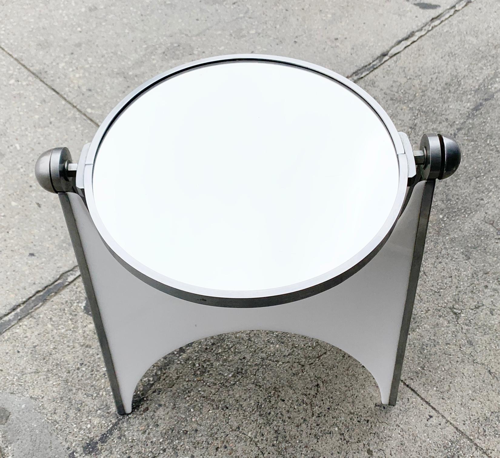 Stainless Steel and White Acrylic Vanity Mirror by Charles Hollis Jones In Good Condition For Sale In Los Angeles, CA
