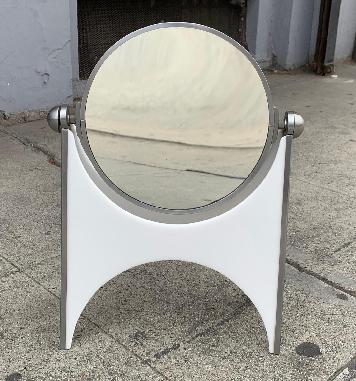 Stainless Steel and White Acrylic Vanity Mirror by Charles Hollis Jones For Sale 2