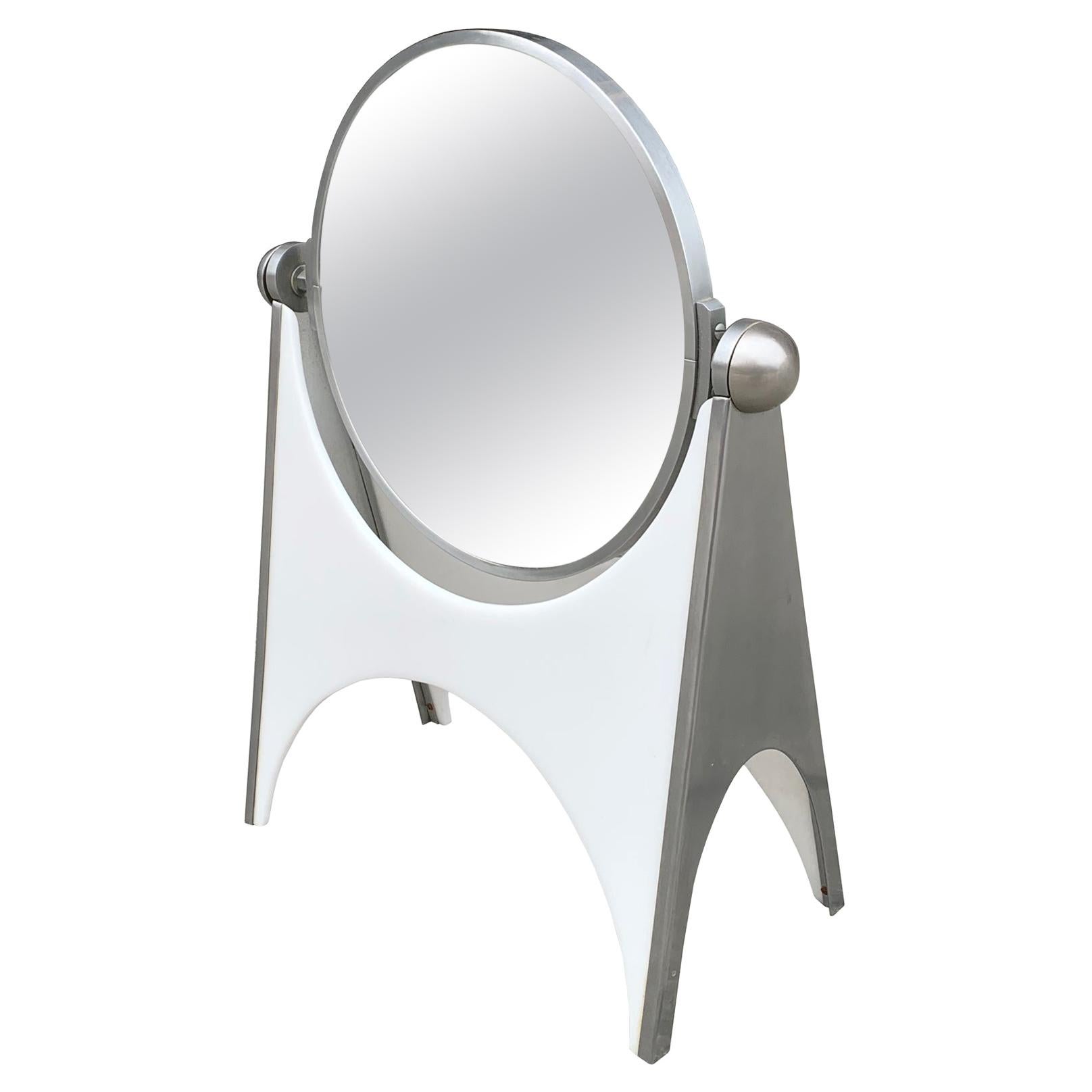 Stainless Steel and White Acrylic Vanity Mirror by Charles Hollis Jones