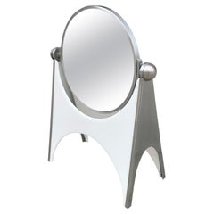 Miroir de coiffeuse en acier inoxydable et acrylique blanc par Charles Hollis Jones