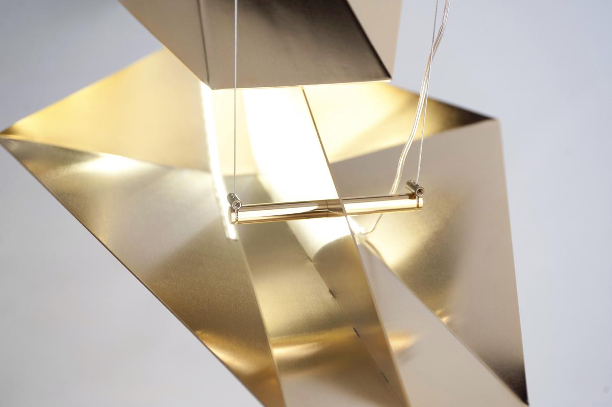 1st Edition Galvanized Satin Gold Finish Stainless Steel Suspension Lamp In New Condition In Paris, FR