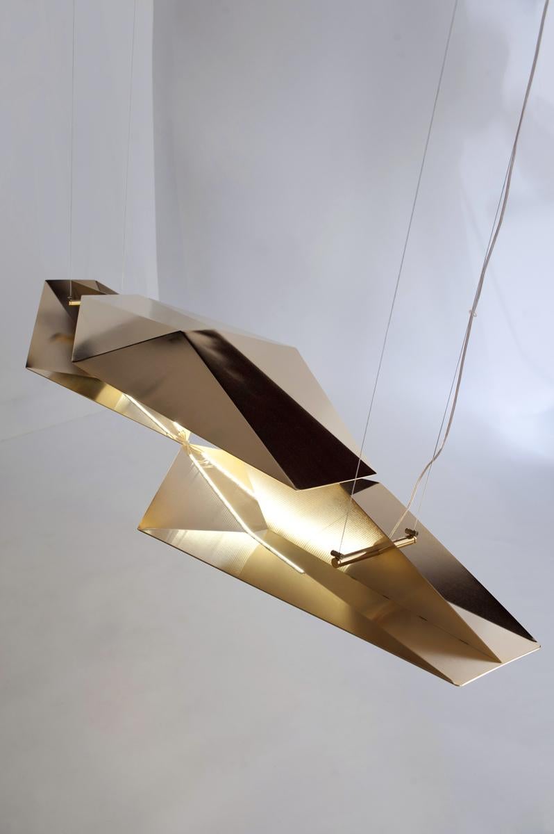 Contemporary 1st Edition Galvanized Satin Gold Finish Stainless Steel Suspension Lamp