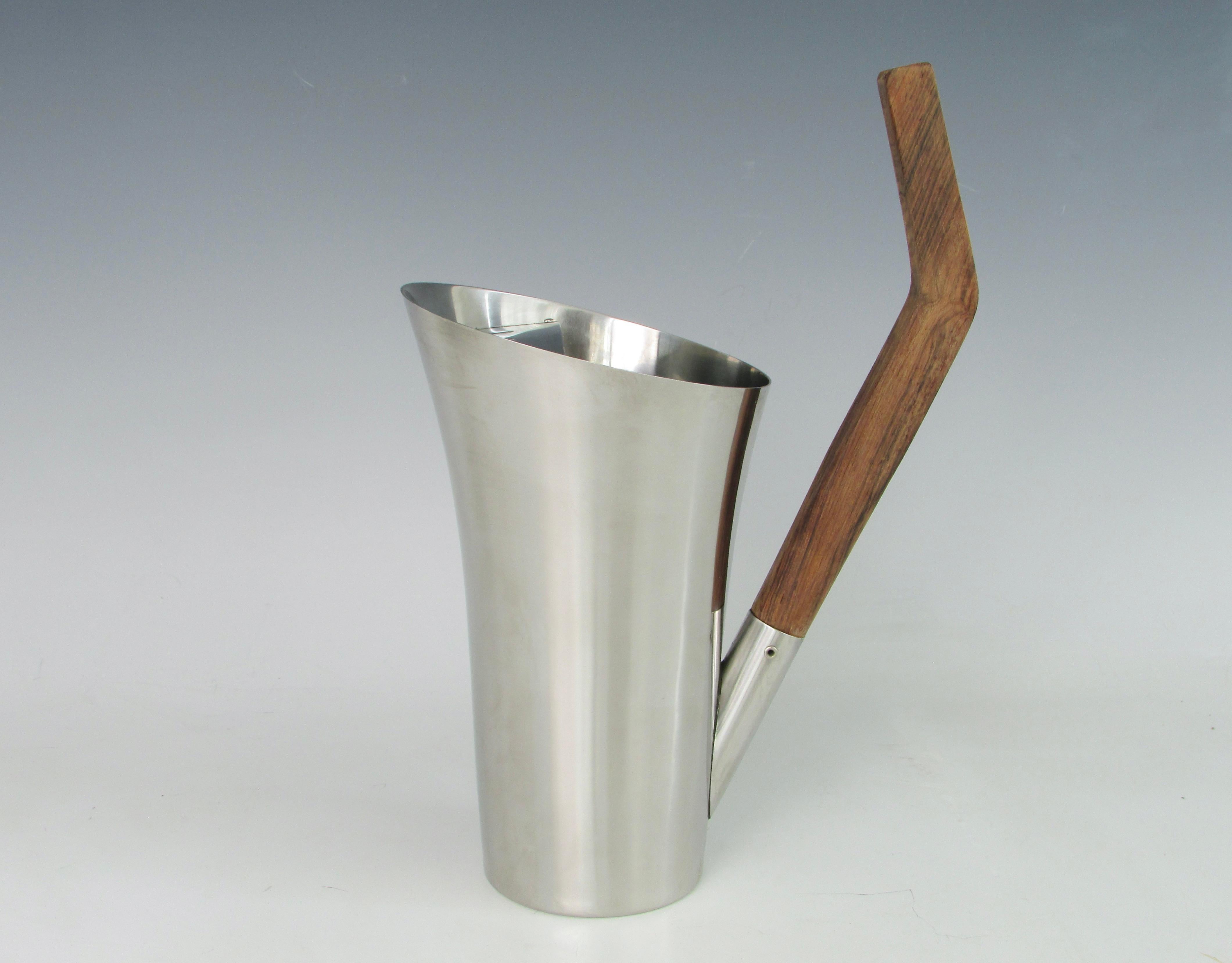 Mid-Century Modern Stainless Steel with Rosewood Handle Martini Pitcher