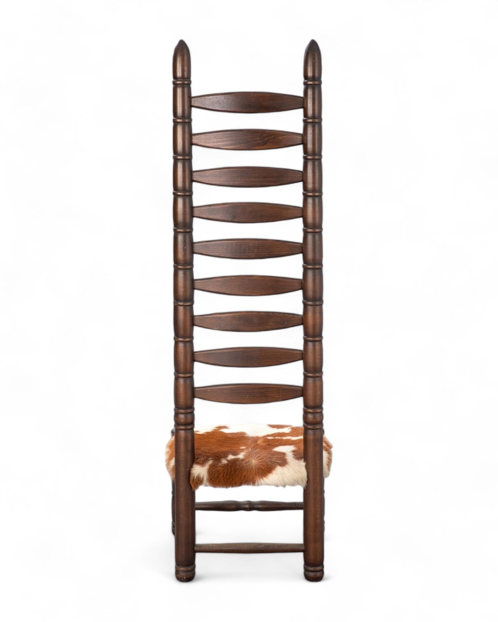 Stair chair, wood and leather. 1960. In Good Condition For Sale In BARCELONA, ES