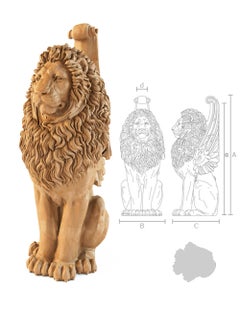 Staircase Column Post "Lion", Wood Carved Newel Post