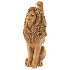 Staircase Column Post "Lion", Wood Carved Newel Post