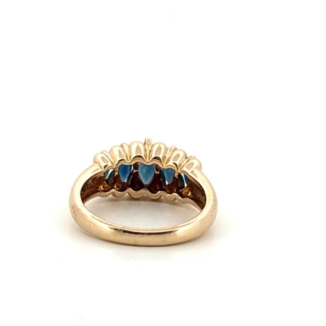Bague en or jaune 14K Staircase Marquise Cut 1.20ctw Blue Sapphire Unisexe en vente