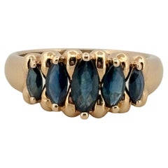 Bague en or jaune 14K Staircase Marquise Cut 1.20ctw Blue Sapphire