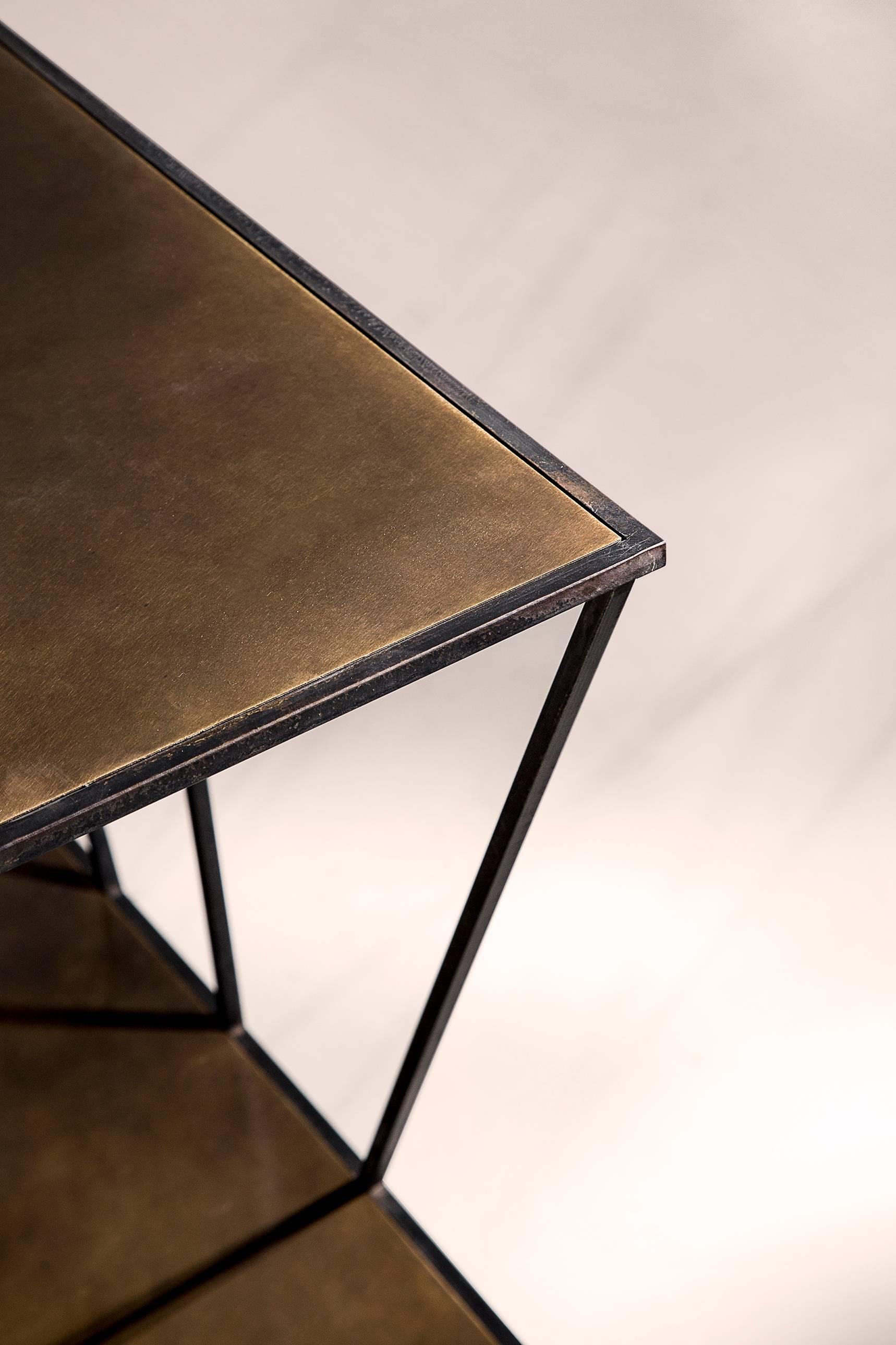 Staiths Console Table — Medium — Blackened Steel Frame — Patinated Brass Top In New Condition For Sale In Washington, GB